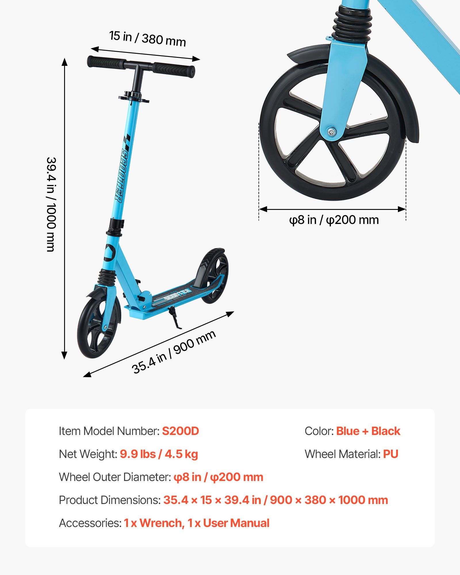 Kick Scooter for Kids Ages 8+, Teens & Adults, 2-Wheel Toddler Scooter with Adjustable Height Handlebar, Wide Anti-Slip Deck, Foldable Lightweight for Boys & Girls up to 99.8 kg, Blue + Black - Image 7