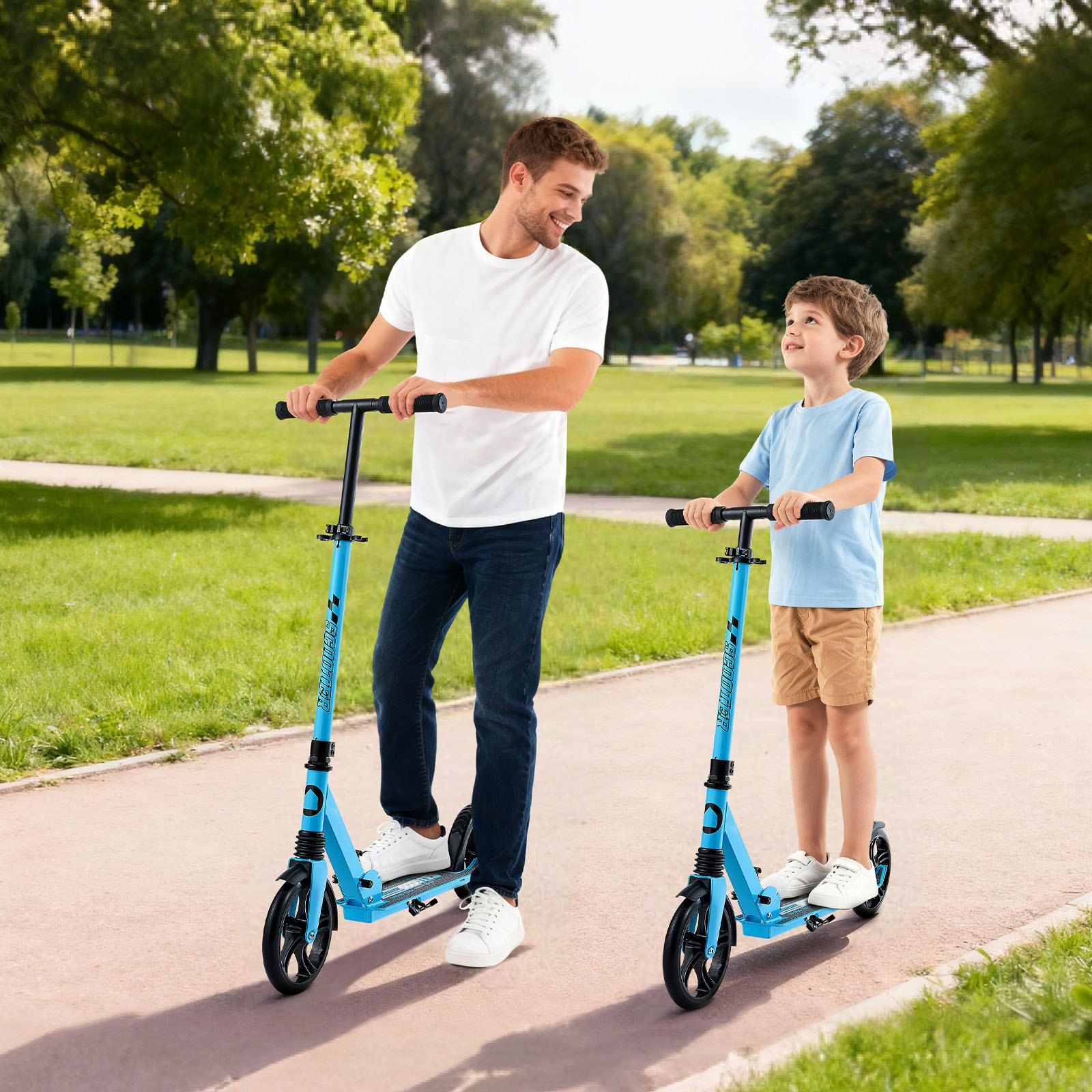 Kick Scooter for Kids Ages 8+, Teens & Adults, 2-Wheel Toddler Scooter with Adjustable Height Handlebar, Wide Anti-Slip Deck, Foldable Lightweight for Boys & Girls up to 99.8 kg, Blue + Black - Image 8