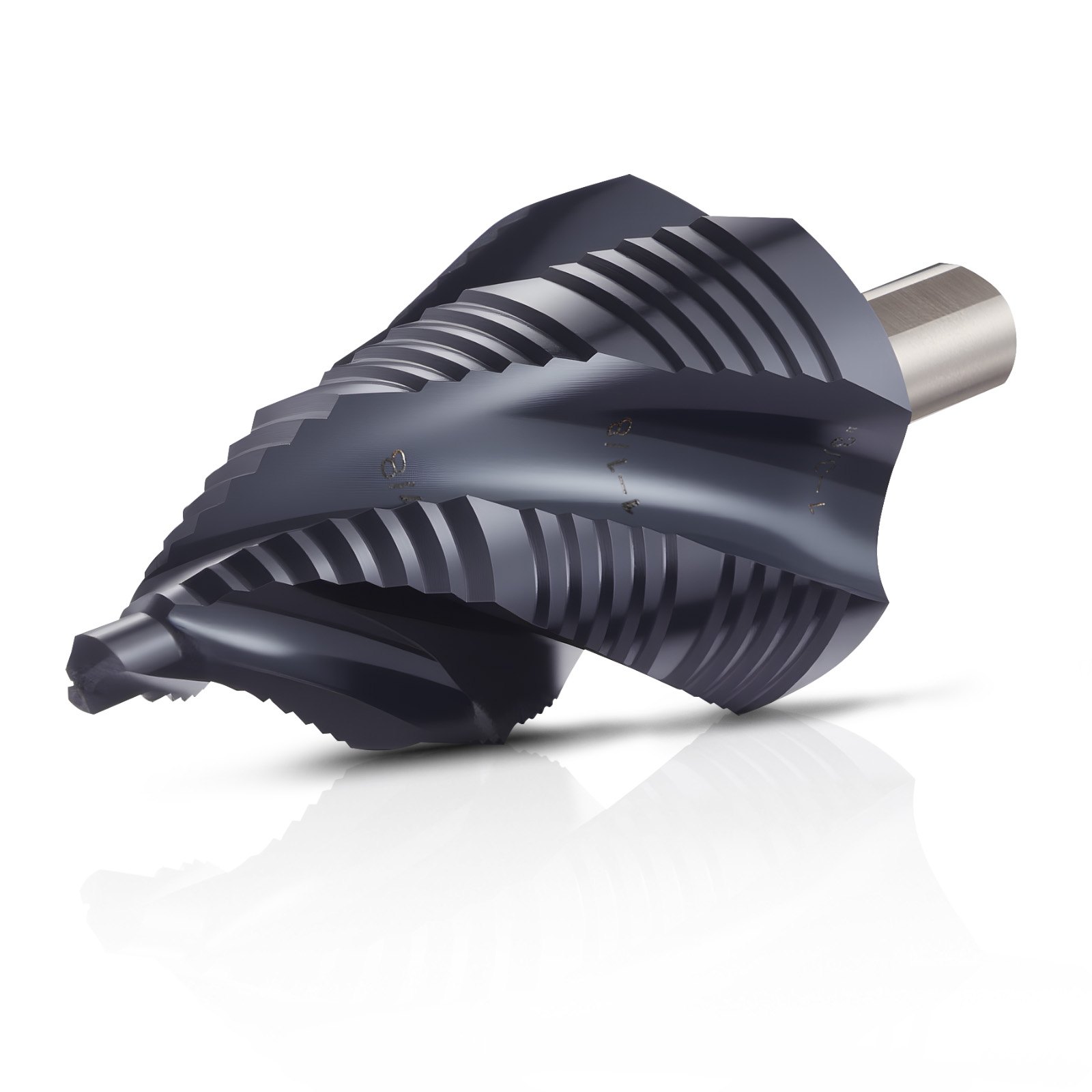 Step Drill Bit, 4.76 to 34.93 mm, 9.53 mm Triangular Shank, TiAlN Coating Cobalt High Speed Steel, Four Spiral Flute Step Bit for Metal, Stainless Steel, Aluminum, Wood, Plastic, Fiberglass - Image 1