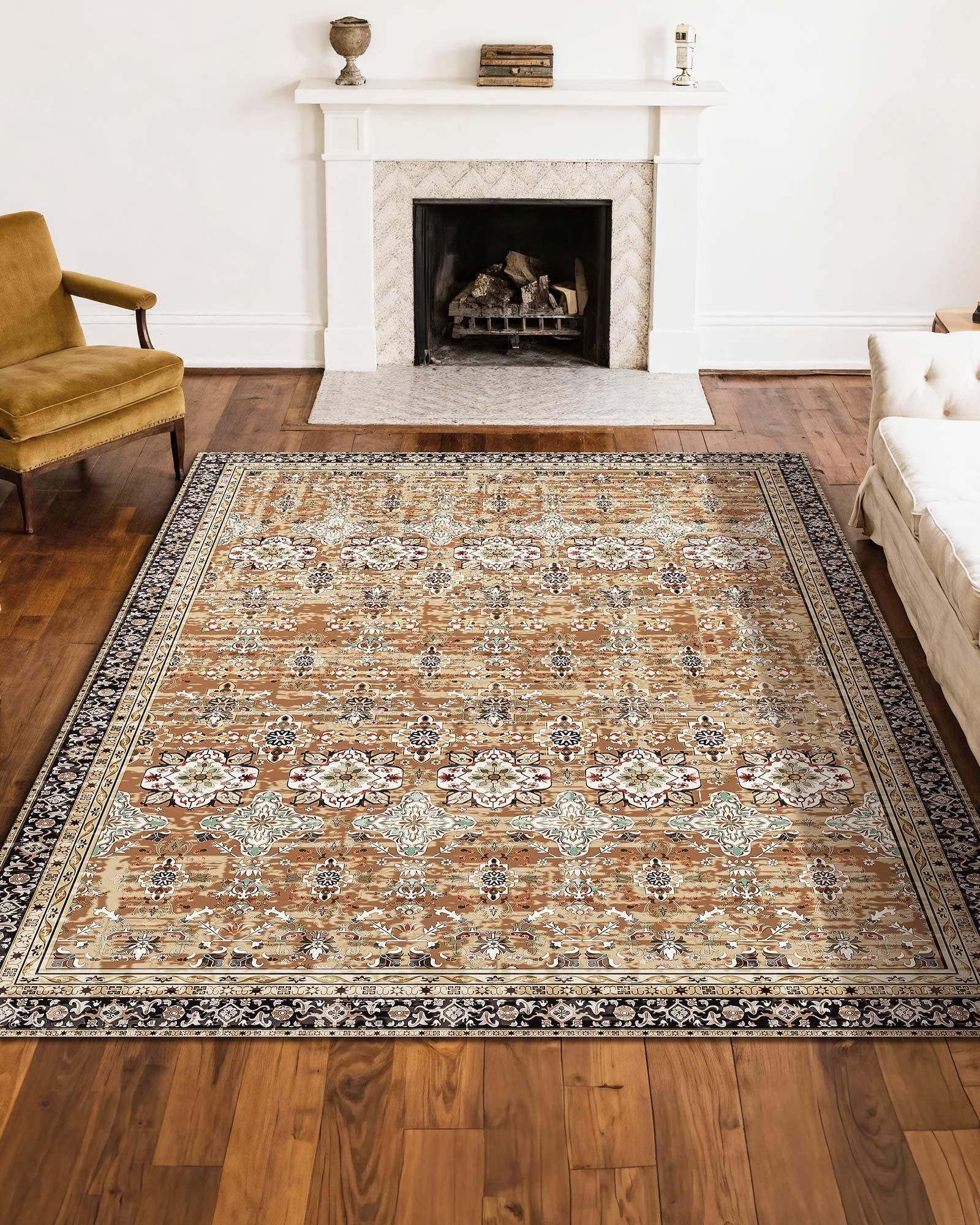 Area Rug, 2438.4 x 3048 mm Large Washable Rug, Non-Slip & Tear-Resistant Soft Carpet, Pet & Child Friendly Vintage Area Rugs, Indoor Mat for Bedroom, Living Room, Kids Room, Office, Brown Green - Image 2