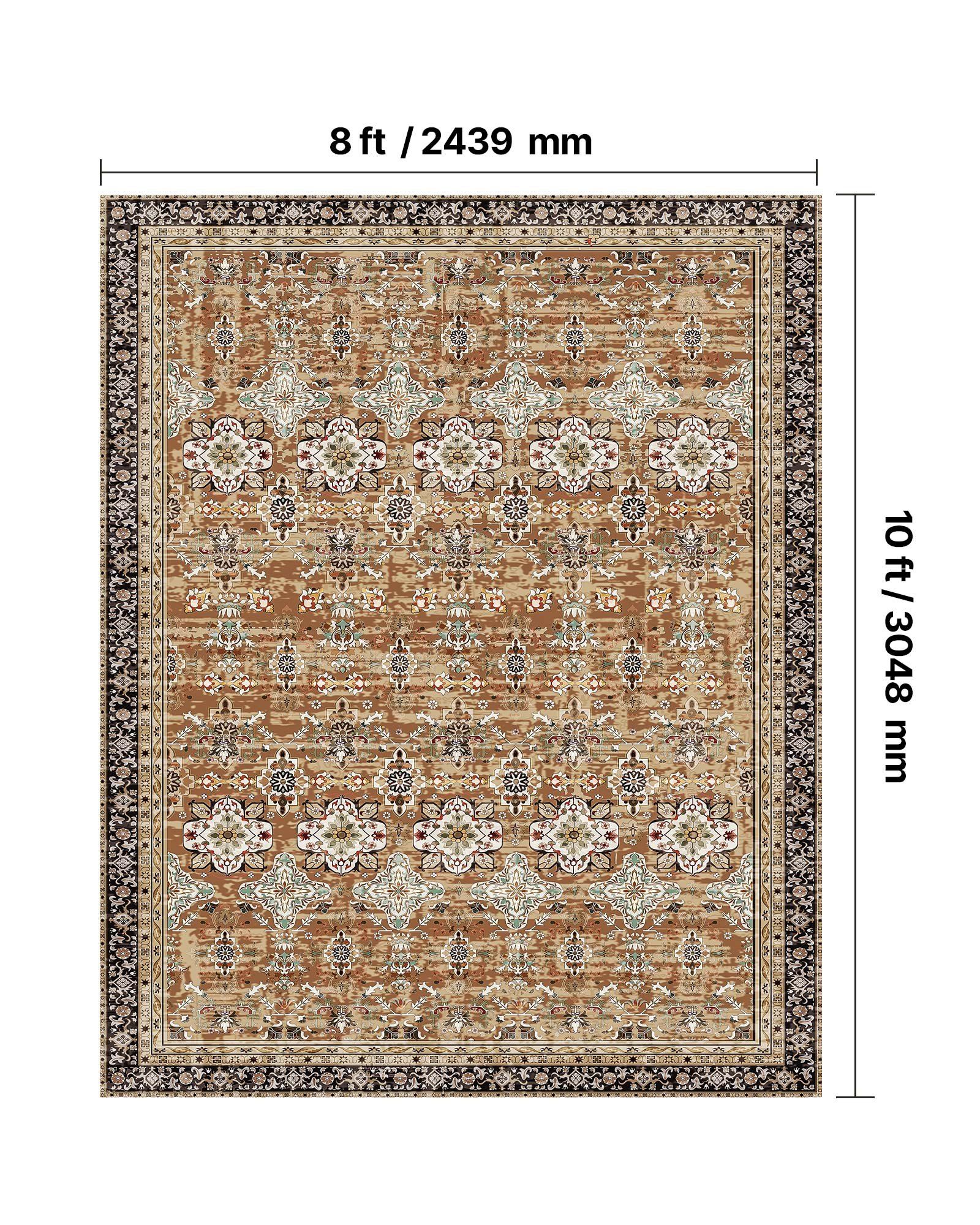 Area Rug, 2438.4 x 3048 mm Large Washable Rug, Non-Slip & Tear-Resistant Soft Carpet, Pet & Child Friendly Vintage Area Rugs, Indoor Mat for Bedroom, Living Room, Kids Room, Office, Brown Green - Image 3