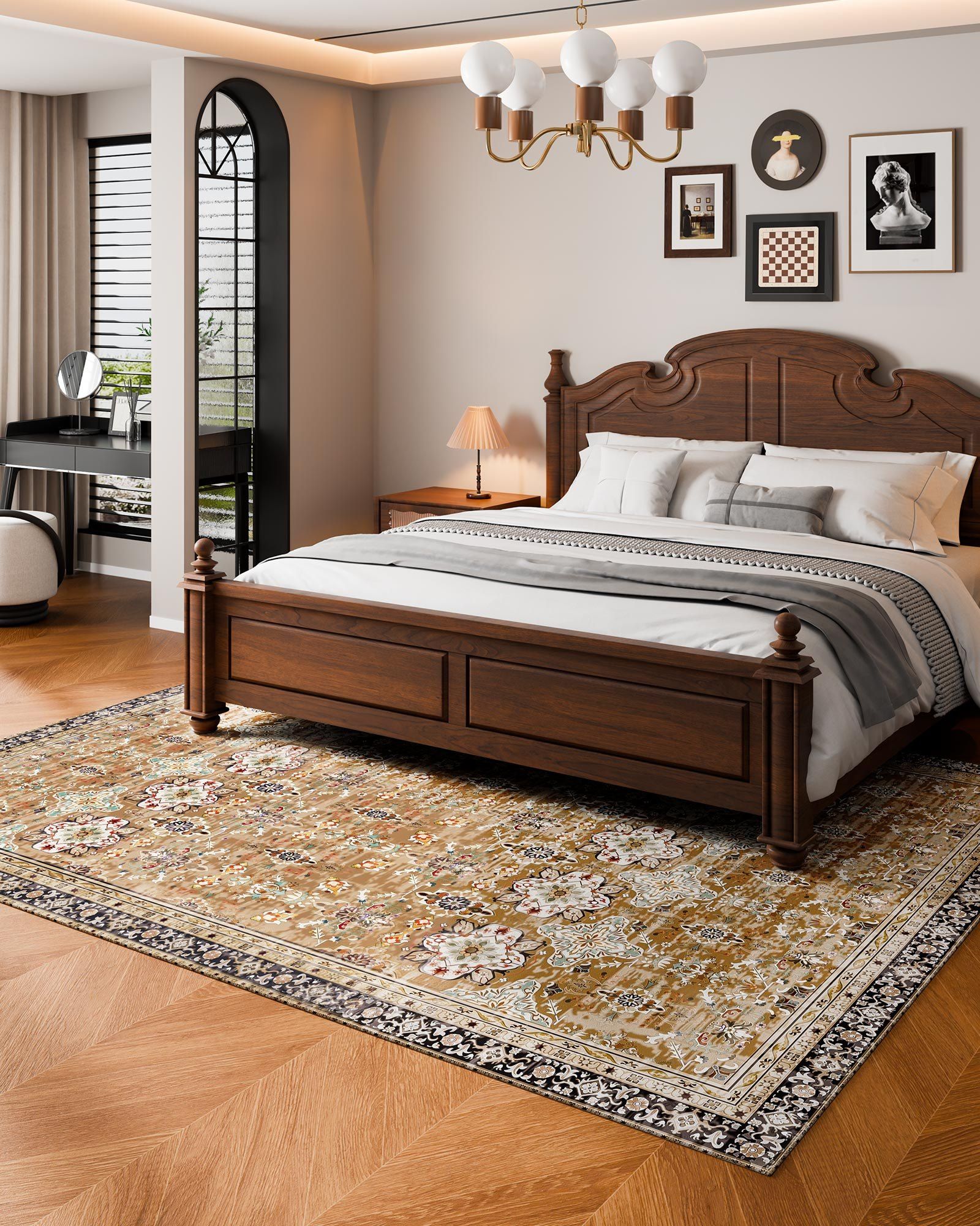 Area Rug, 2438.4 x 3048 mm Large Washable Rug, Non-Slip & Tear-Resistant Soft Carpet, Pet & Child Friendly Vintage Area Rugs, Indoor Mat for Bedroom, Living Room, Kids Room, Office, Brown Green - Image 4