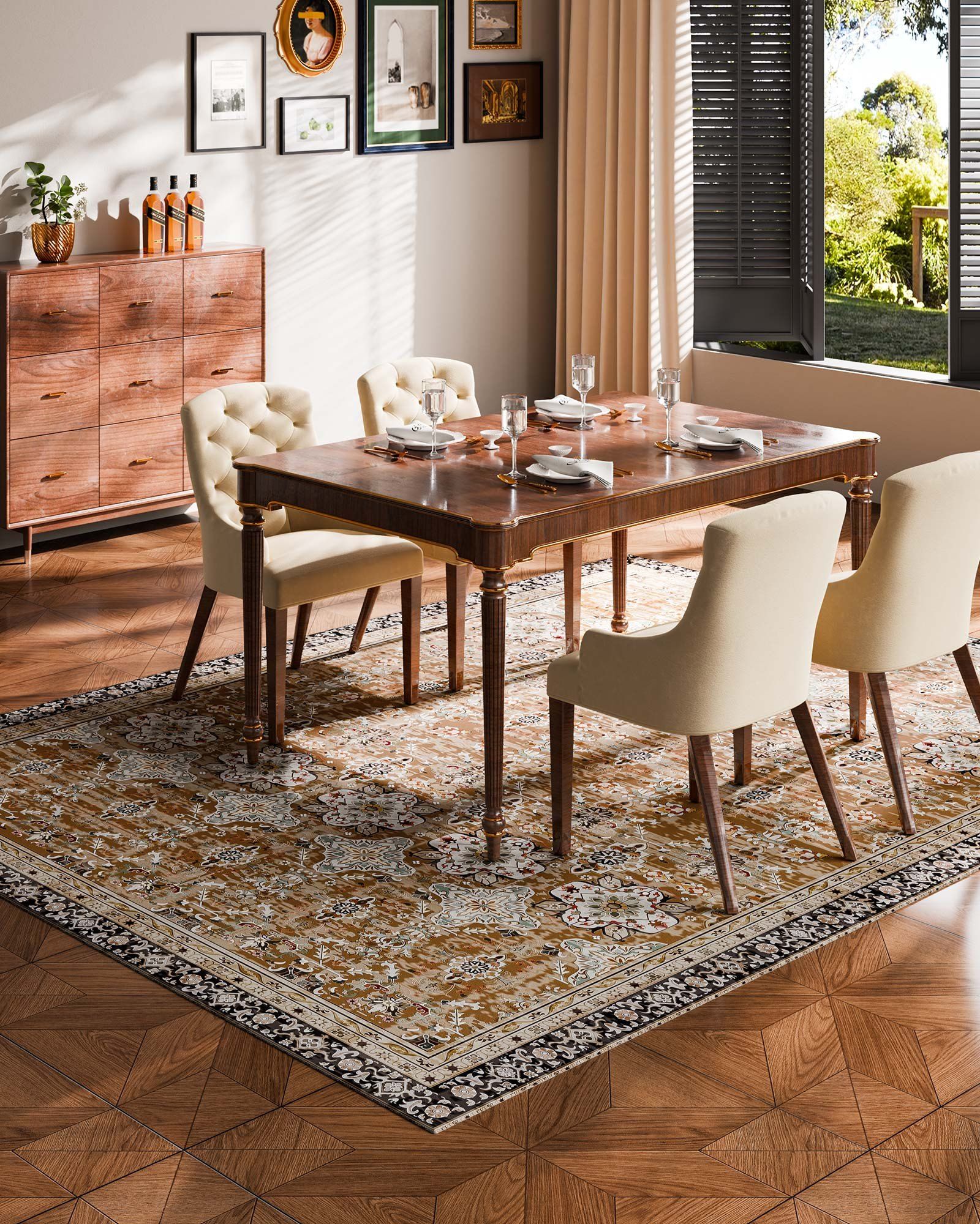 Area Rug, 2438.4 x 3048 mm Large Washable Rug, Non-Slip & Tear-Resistant Soft Carpet, Pet & Child Friendly Vintage Area Rugs, Indoor Mat for Bedroom, Living Room, Kids Room, Office, Brown Green - Image 5