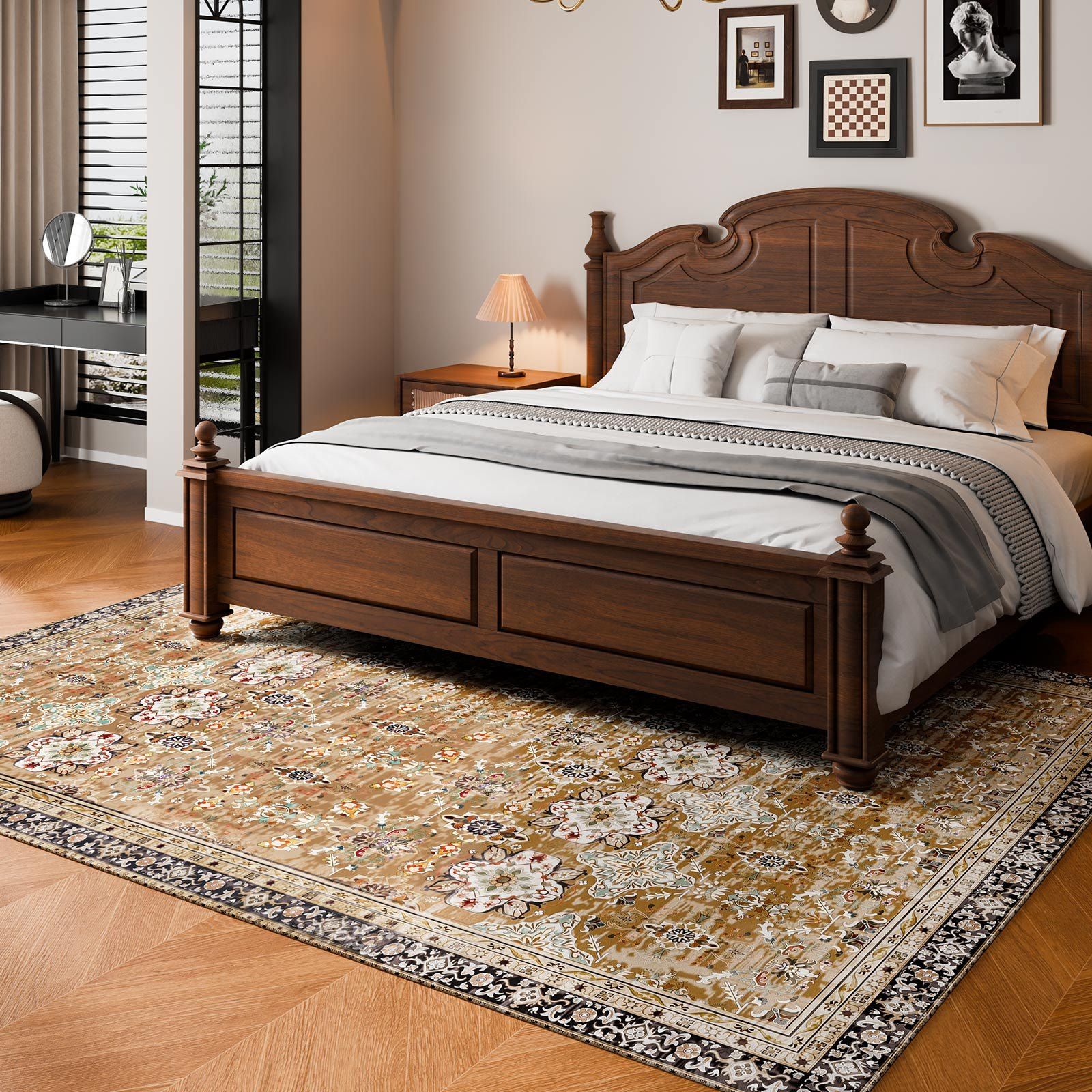 Area Rug, 2438.4 x 3048 mm Large Washable Rug, Non-Slip & Tear-Resistant Soft Carpet, Pet & Child Friendly Vintage Area Rugs, Indoor Mat for Bedroom, Living Room, Kids Room, Office, Brown Green - Image 8