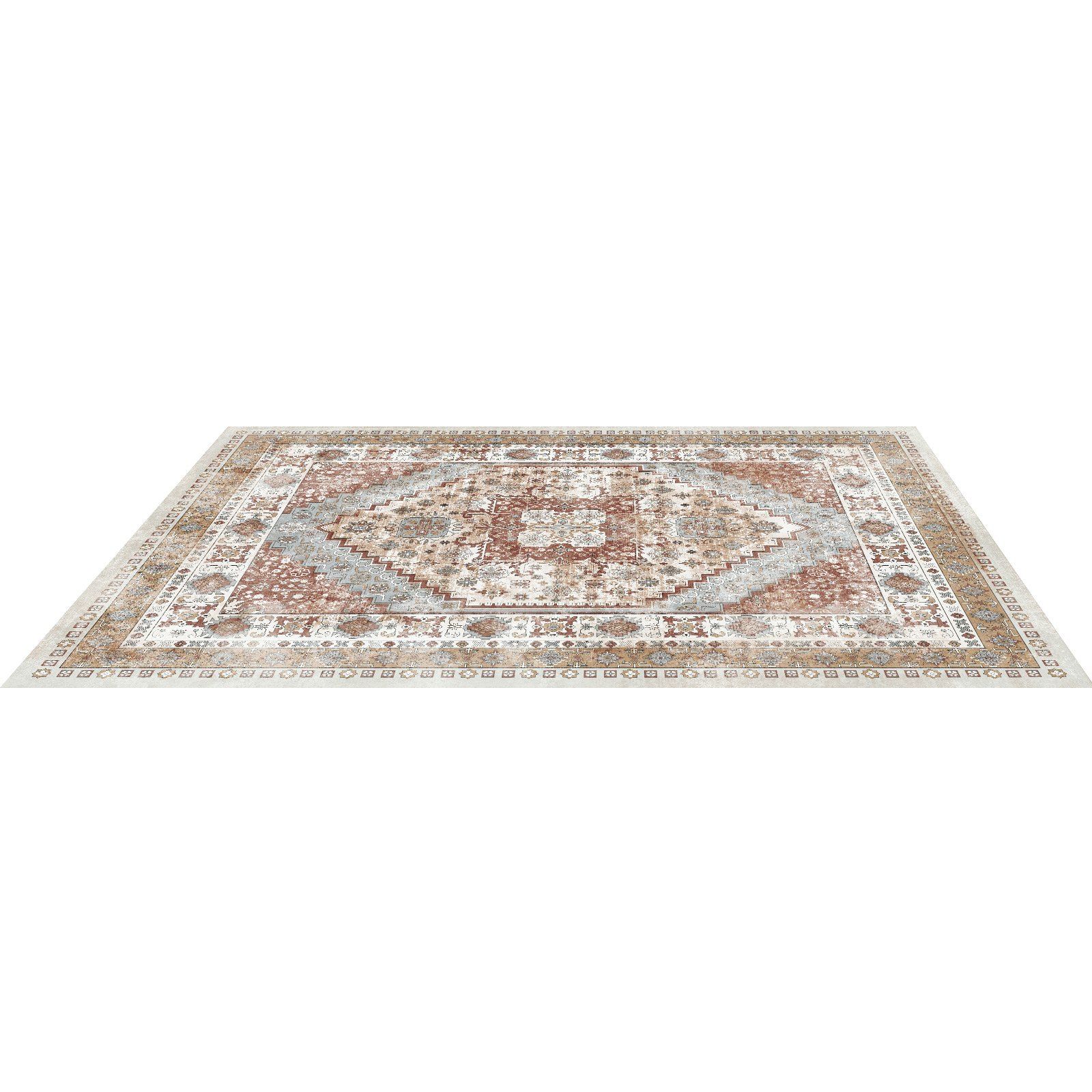 Area Rug, 2438.4 x 3048 mm Large Washable Rug, Non-Slip and Tear-Resistant Soft Carpet, Pet & Child Friendly Vintage Area Rugs, Indoor Mat for Bedroom, Living Room, Kids Room, Office, Brown Red - Image 1