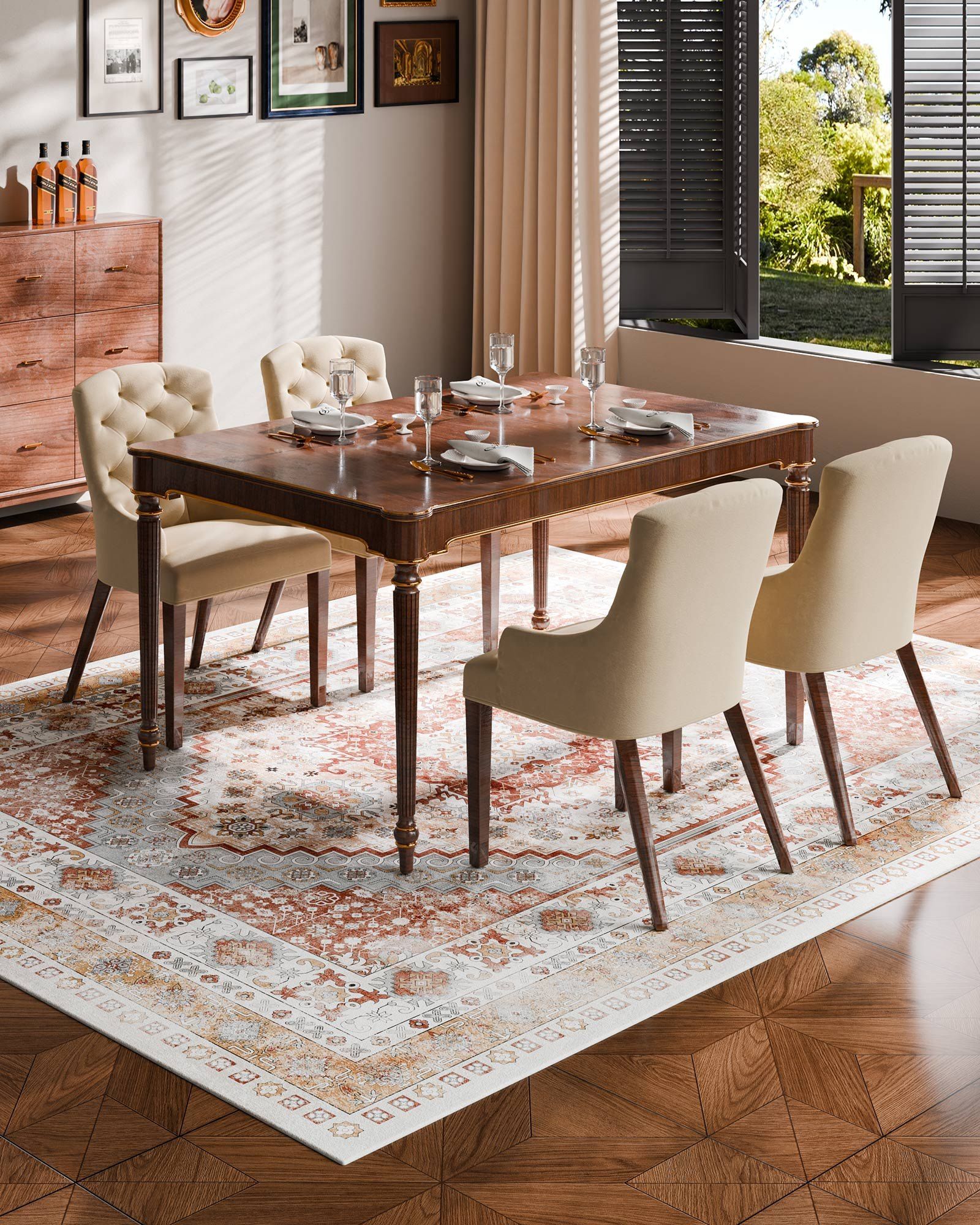 Area Rug, 2438.4 x 3048 mm Large Washable Rug, Non-Slip and Tear-Resistant Soft Carpet, Pet & Child Friendly Vintage Area Rugs, Indoor Mat for Bedroom, Living Room, Kids Room, Office, Brown Red - Image 5