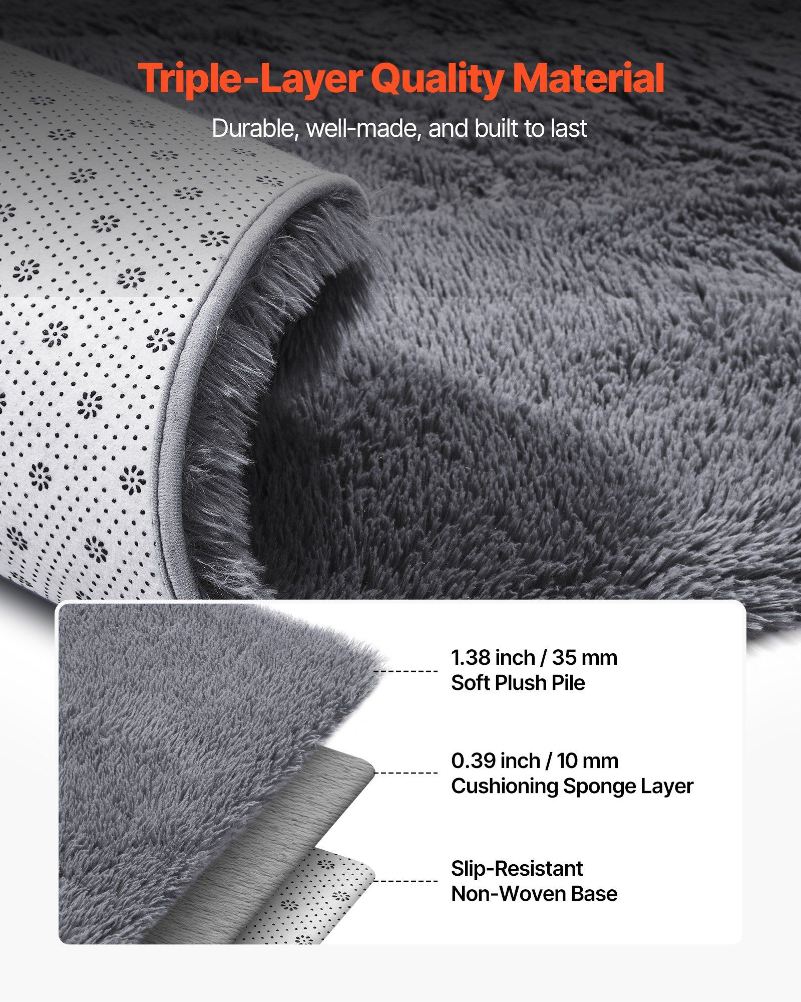 Indoor Plush Area Rugs, 2.44 x 3.05m Soft Plush Carpet, Furry Shag Area Rugs for Living Room, Bedroom, Sunroom, Modern Home Decor Aesthetic, Non-Shedding, Non-Woven, Slip-Resistant, Smoke Gray - Image 6