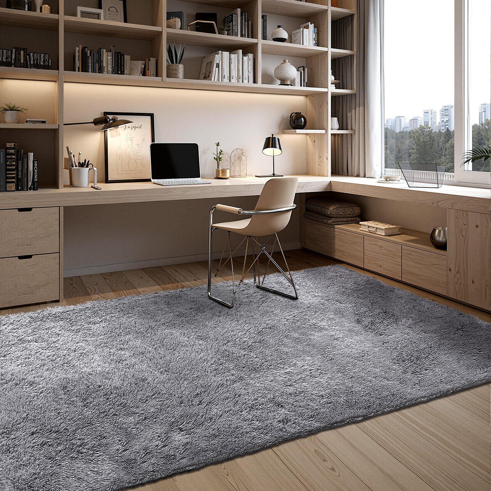 Indoor Plush Area Rugs, 2.44 x 3.05m Soft Plush Carpet, Furry Shag Area Rugs for Living Room, Bedroom, Sunroom, Modern Home Decor Aesthetic, Non-Shedding, Non-Woven, Slip-Resistant, Smoke Gray - Image 8