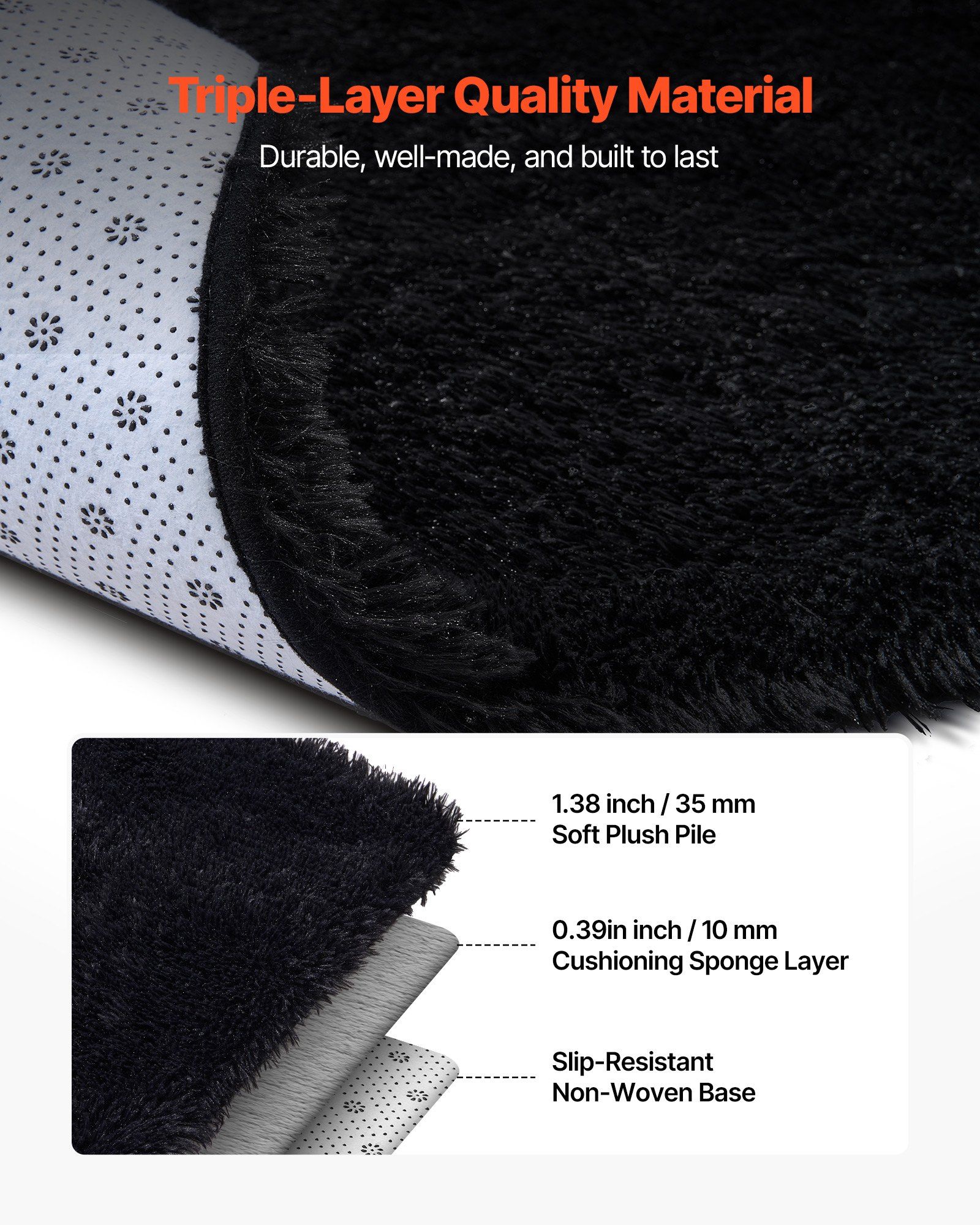 Indoor Plush Area Rugs, 2.44 x 3.05m Soft Plush Carpet, Furry Shag Area Rugs for Living Room, Bedroom, Sunroom, Modern Home Decor Aesthetic, Non-Shedding, Non-Woven, Slip-Resistant, Black - Image 6