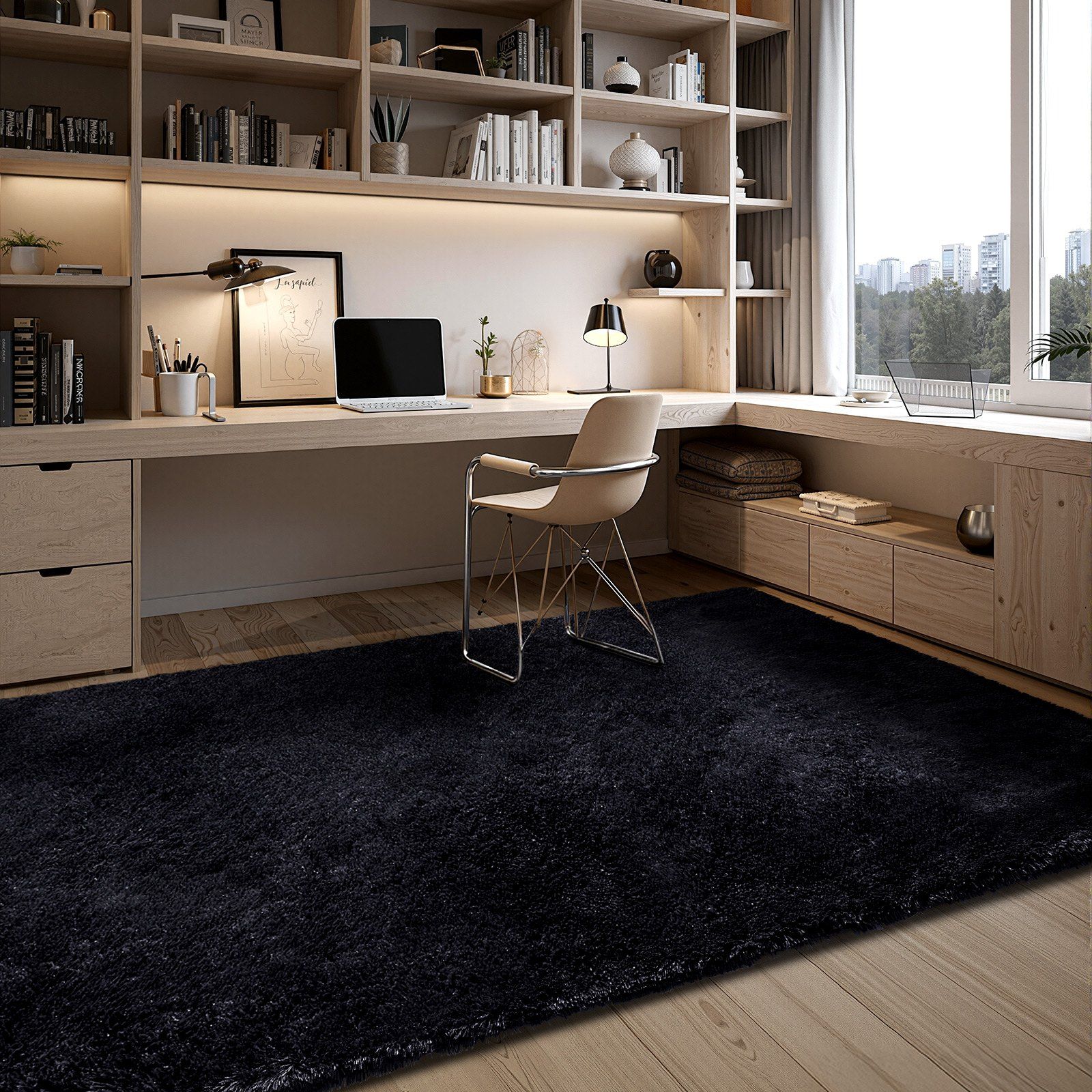 Indoor Plush Area Rugs, 2.44 x 3.05m Soft Plush Carpet, Furry Shag Area Rugs for Living Room, Bedroom, Sunroom, Modern Home Decor Aesthetic, Non-Shedding, Non-Woven, Slip-Resistant, Black - Image 8