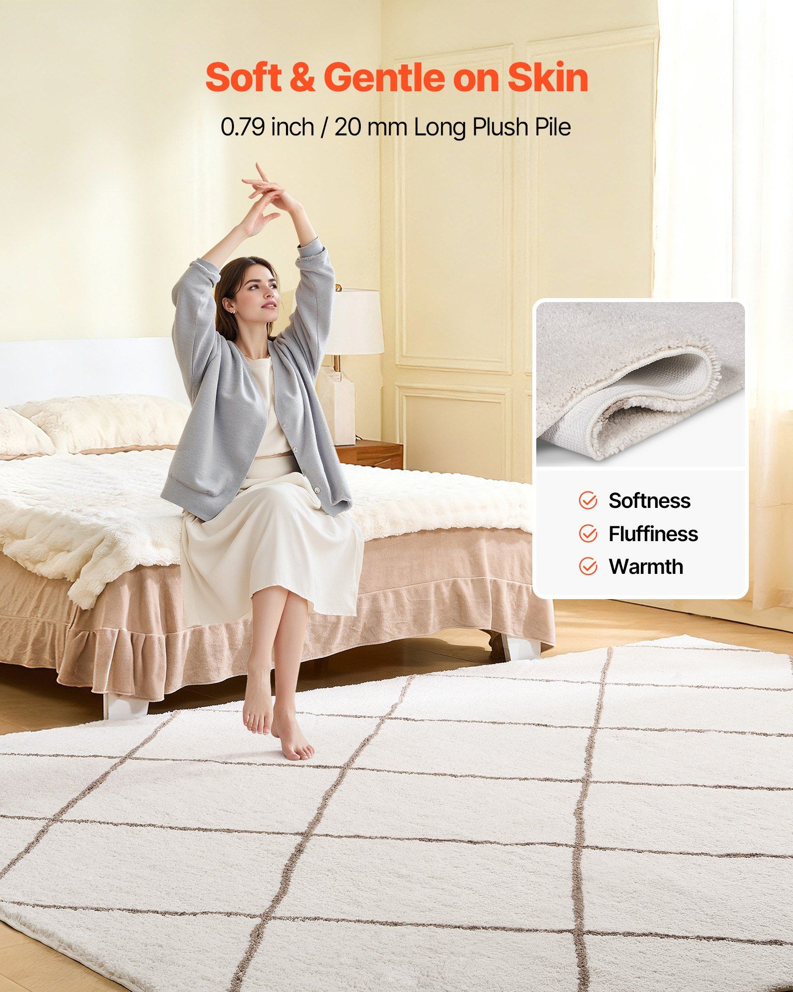 Indoor Plush Area Rugs, 2.44 x 3.05m Plush Carpet, Area Rugs Furry with Long Plushs Pile, Thick & Durable High-Pile Rug for High-Traffic Areas, Bedroom, Non-Shedding & Non-Slip Backing, Beige - Image 4