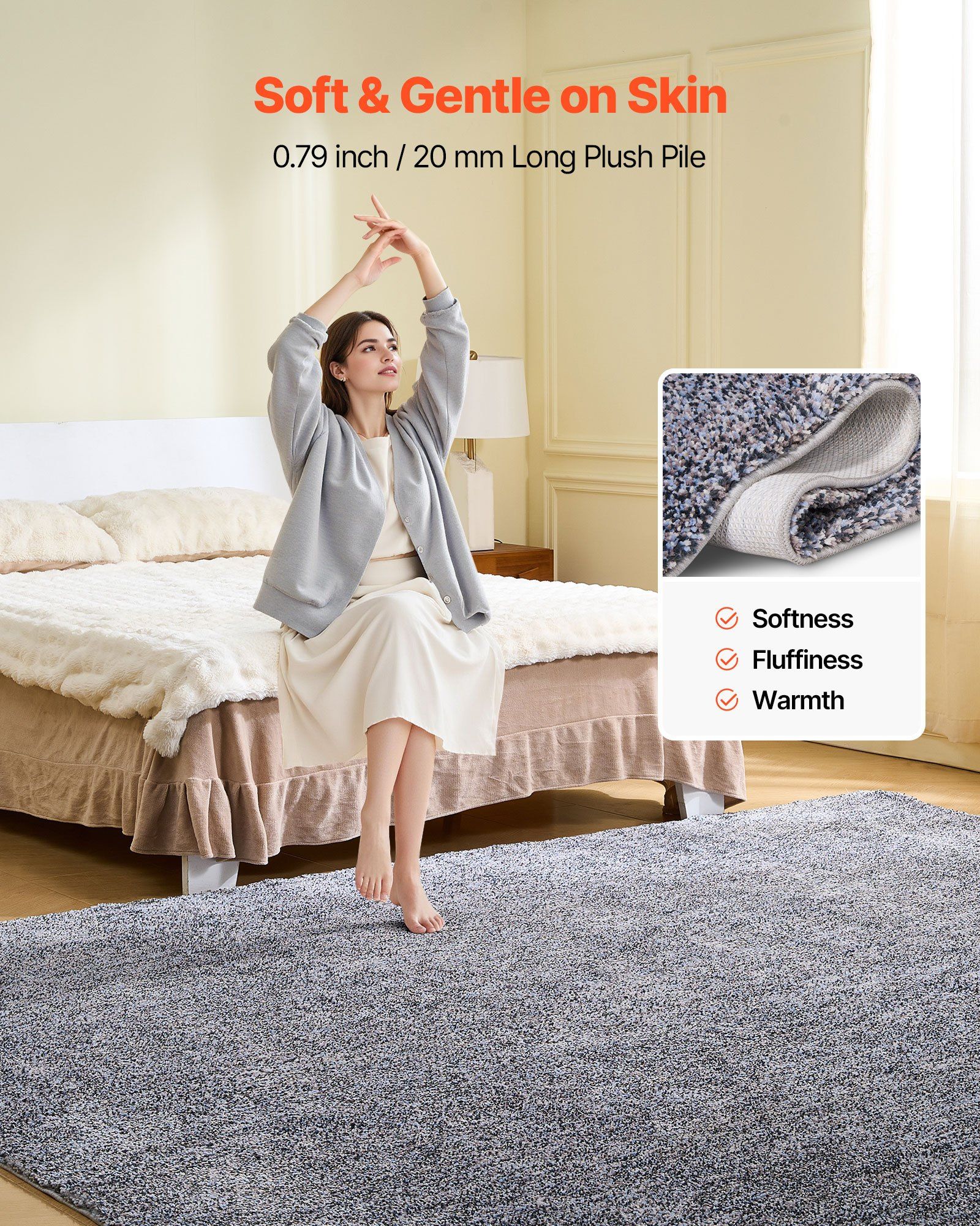 Indoor Plush Area Rugs, 2.44 x 3.05m Plush Carpet, Area Rugs Furry with Long Plushs Pile, Thick & Durable High-Pile Rug for High-Traffic Areas, Non-Shedding & Non-Slip Backing, Blue-Gray - Image 4