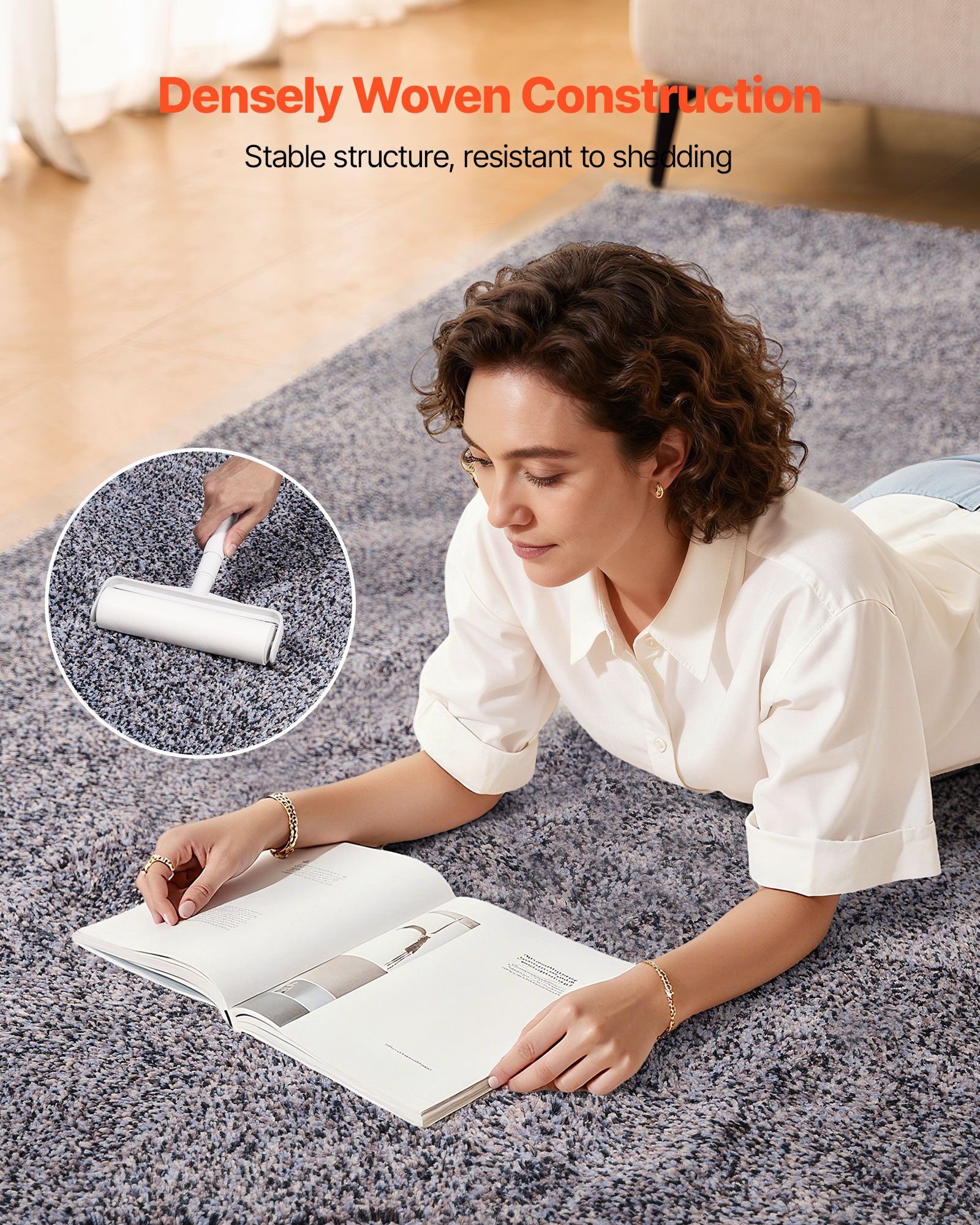 Indoor Plush Area Rugs, 2.44 x 3.05m Plush Carpet, Area Rugs Furry with Long Plushs Pile, Thick & Durable High-Pile Rug for High-Traffic Areas, Non-Shedding & Non-Slip Backing, Blue-Gray - Image 5