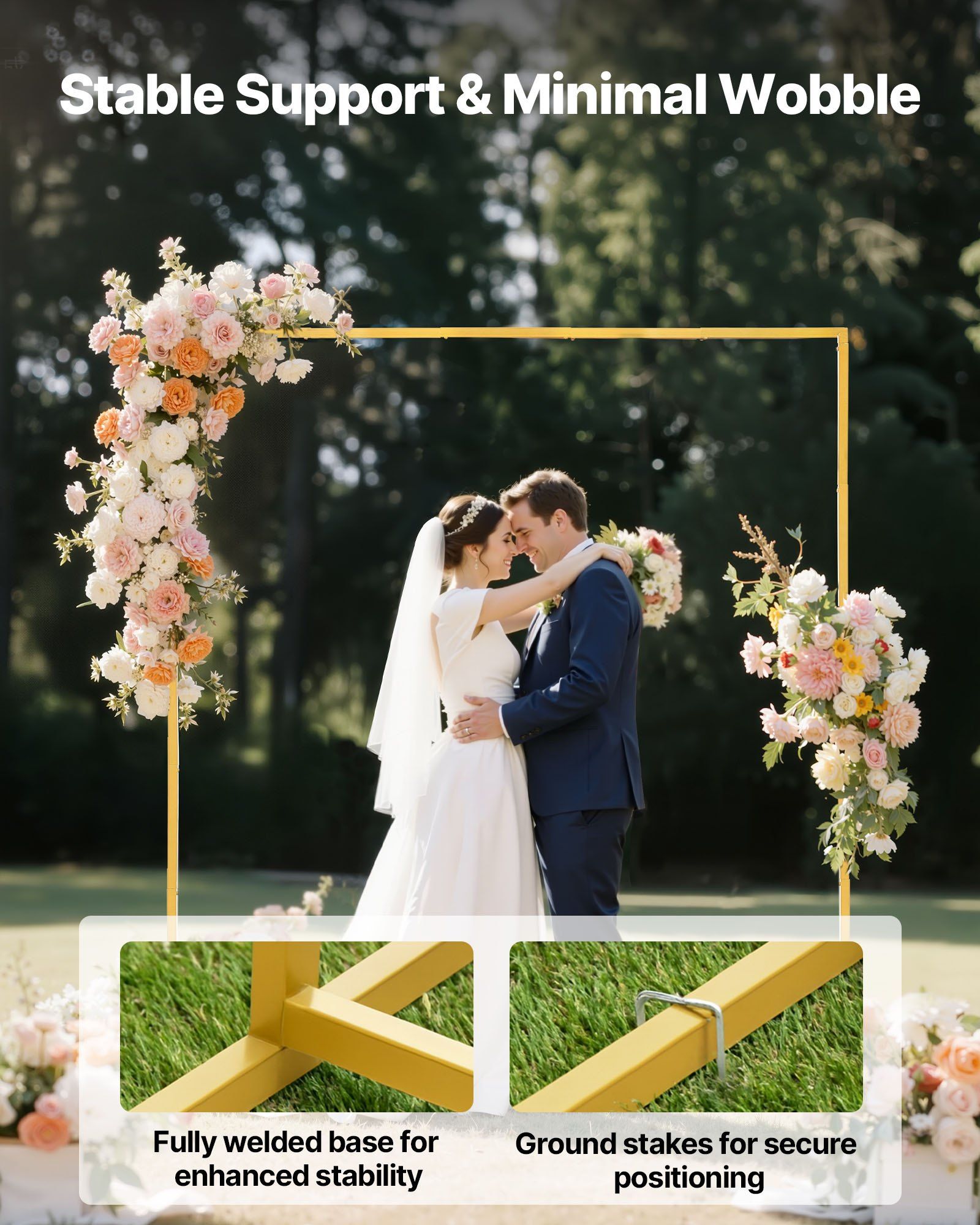 Arch Backdrop Stand, 2 x 2 m, Stable Structure, Easy Assembly, Square Gold Metal Arch Backdrop Stand for Wedding, Birthday Party, Graduation, Holiday Celebration, and Ceremony Decoration - Image 4