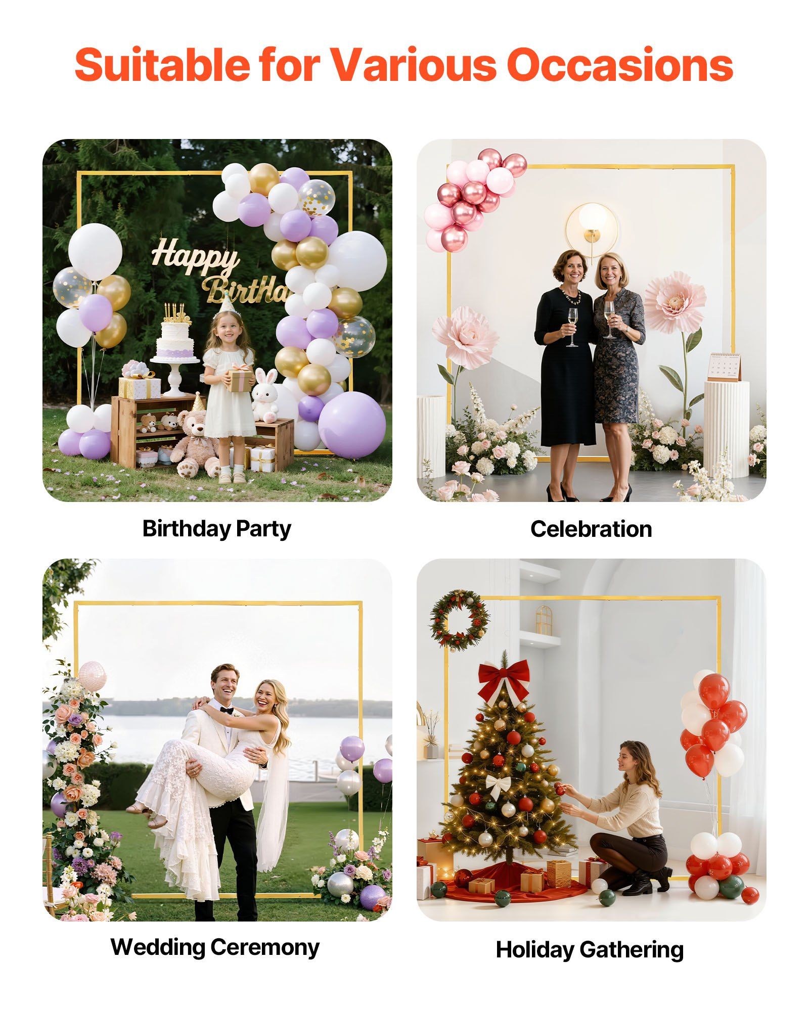Arch Backdrop Stand, 2 x 2 m, Stable Structure, Easy Assembly, Square Gold Metal Arch Backdrop Stand for Wedding, Birthday Party, Graduation, Holiday Celebration, and Ceremony Decoration - Image 6