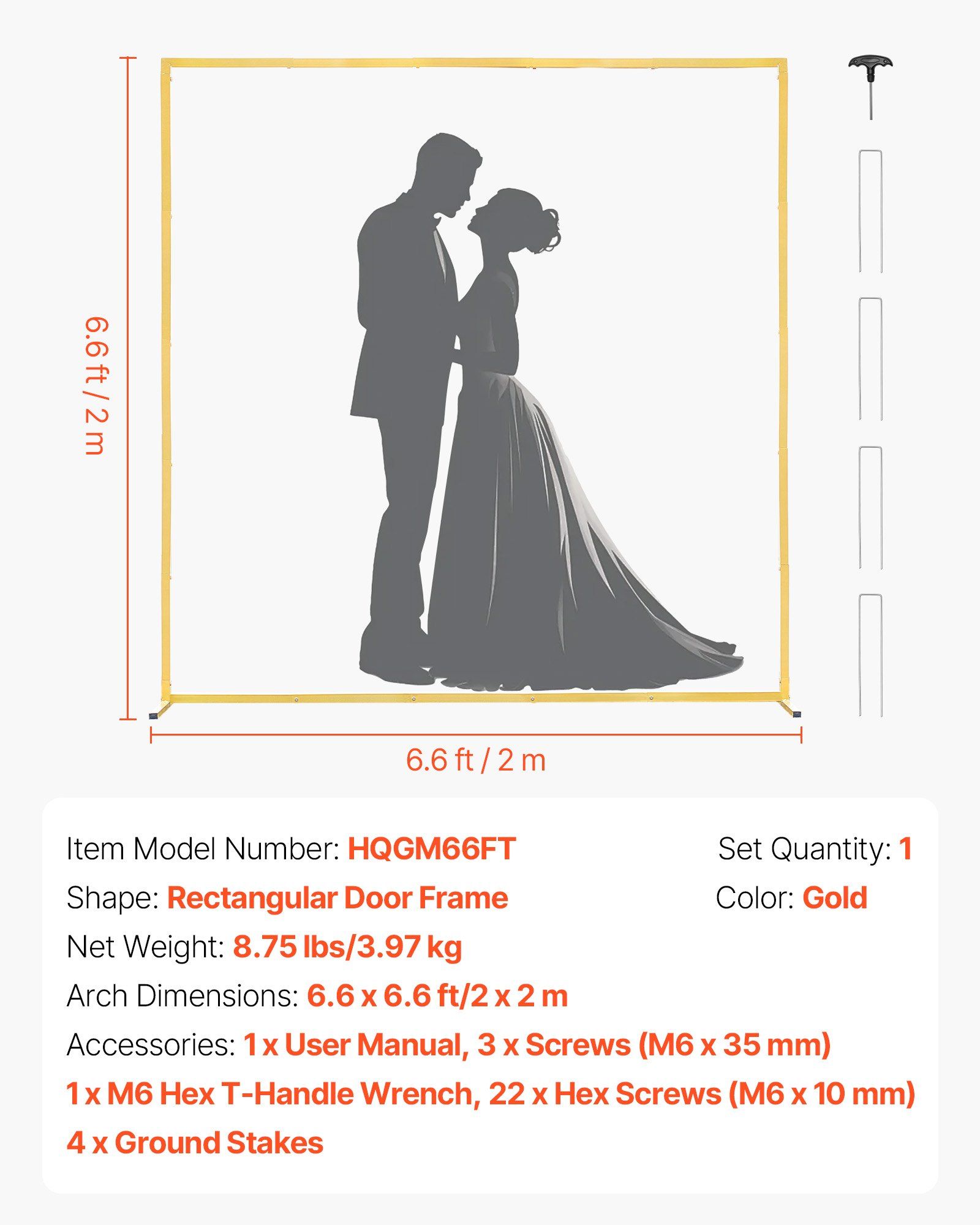 Arch Backdrop Stand, 2 x 2 m, Stable Structure, Easy Assembly, Square Gold Metal Arch Backdrop Stand for Wedding, Birthday Party, Graduation, Holiday Celebration, and Ceremony Decoration - Image 7