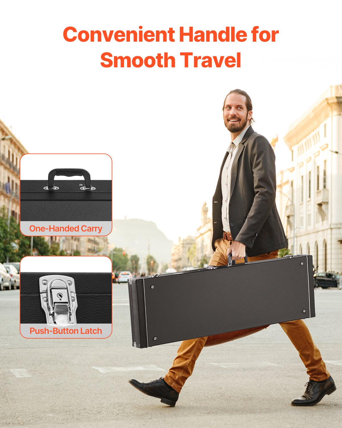 Bass Guitar Hard Case, 1220 mm Rectangular Guitar Hard Case, With Lock Latch Keys Handle, PVC Padding Soft Lining Water-Resistant Hard Shell Guitar Case, for 990-1180 mm Bass Guitars, Black - Image 5