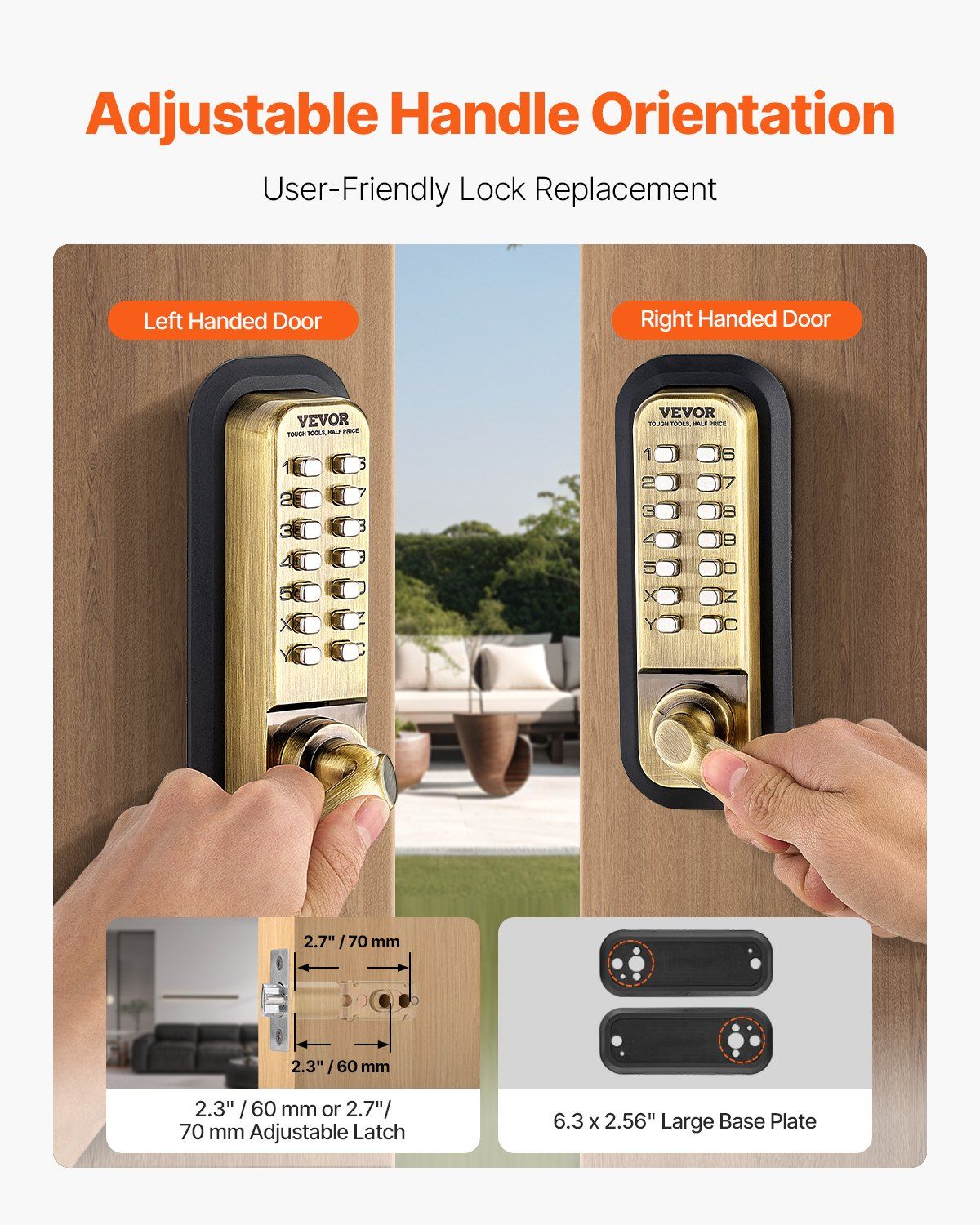 Mechanical Keyless Entry Door Lock, 14 Key Mechanical Door Lock, Mechanical Keypad Door Lock with Handle, Double-Sided Stainless Steel Waterproof Keyless Gate Lock, for Home Office Fence Garage - Image 4