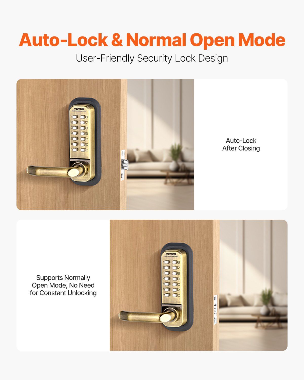 Mechanical Keyless Entry Door Lock, 14 Key Mechanical Door Lock, Mechanical Keypad Door Lock with Handle, Double-Sided Stainless Steel Waterproof Keyless Gate Lock, for Home Office Fence Garage - Image 5