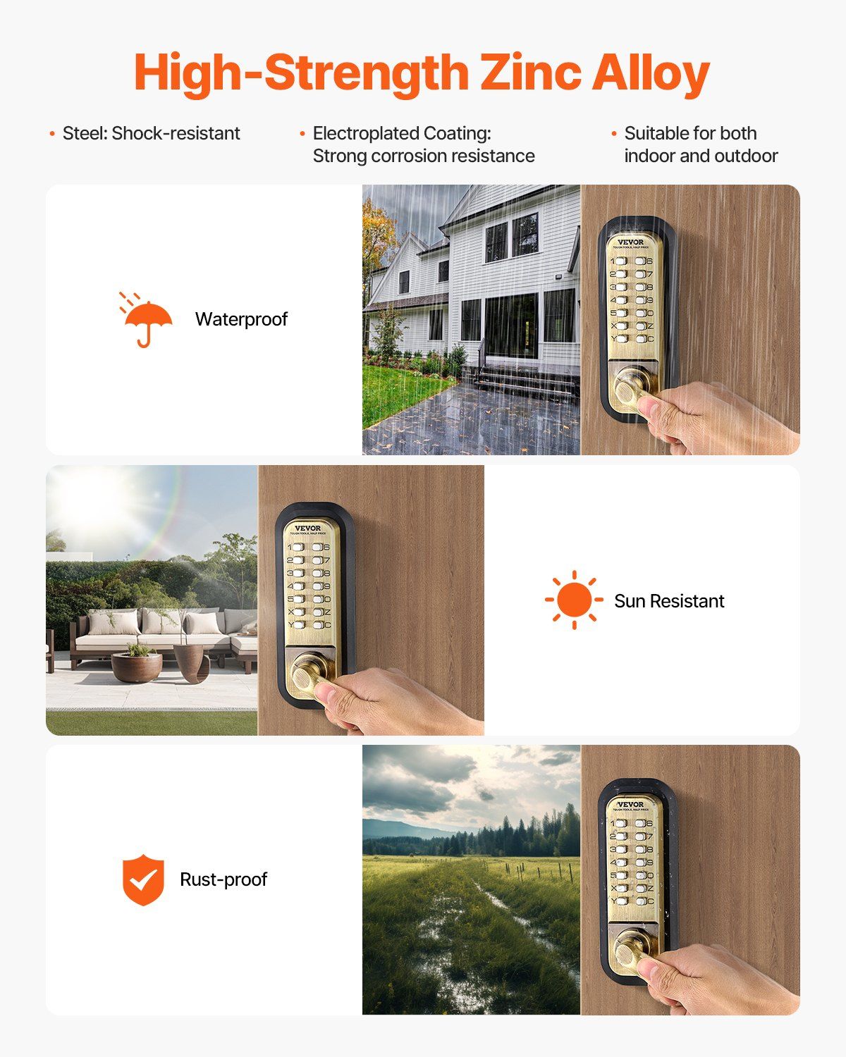 Mechanical Keyless Entry Door Lock, 14 Key Mechanical Door Lock, Mechanical Keypad Door Lock with Handle, Double-Sided Stainless Steel Waterproof Keyless Gate Lock, for Home Office Fence Garage - Image 6