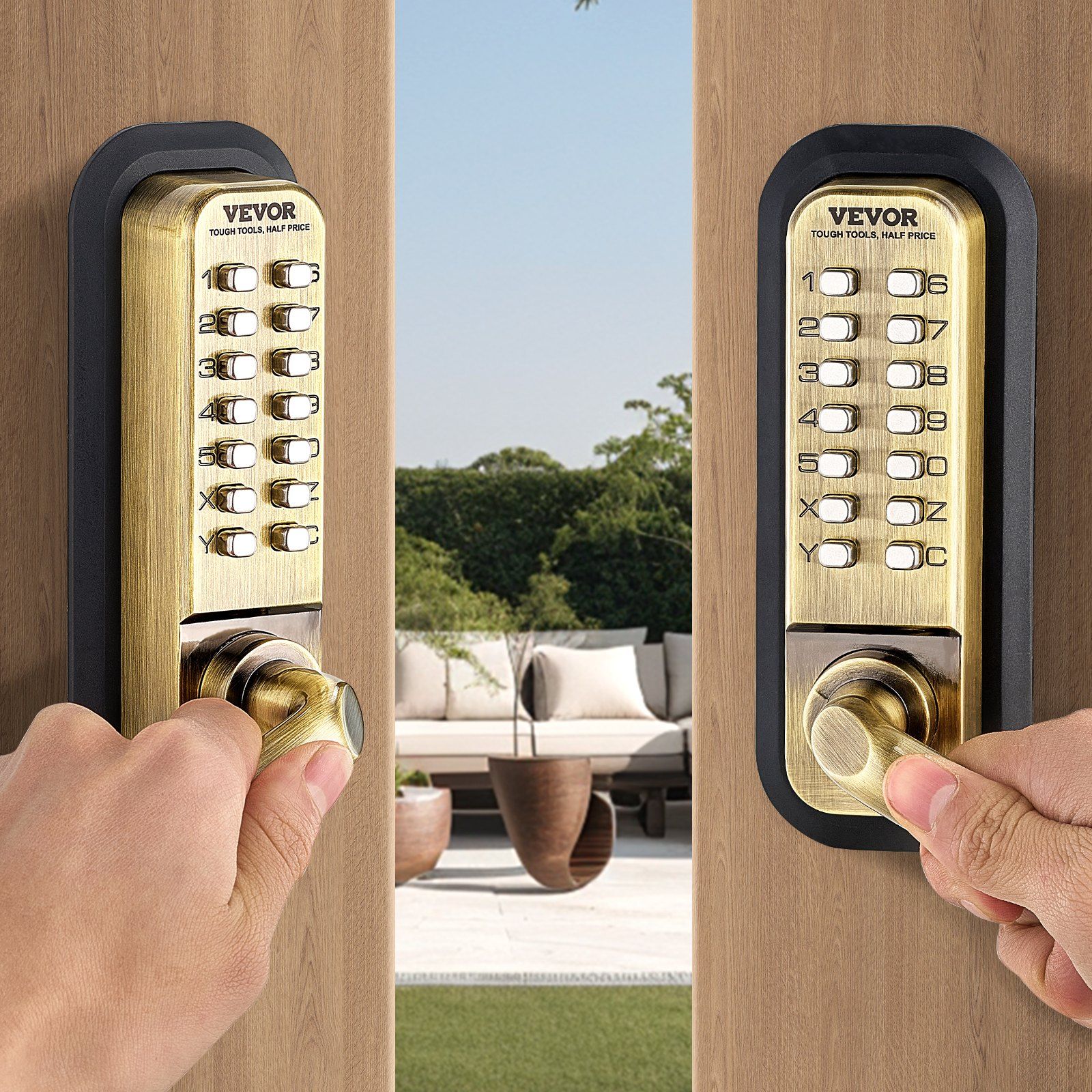 Mechanical Keyless Entry Door Lock, 14 Key Mechanical Door Lock, Mechanical Keypad Door Lock with Handle, Double-Sided Stainless Steel Waterproof Keyless Gate Lock, for Home Office Fence Garage - Image 8