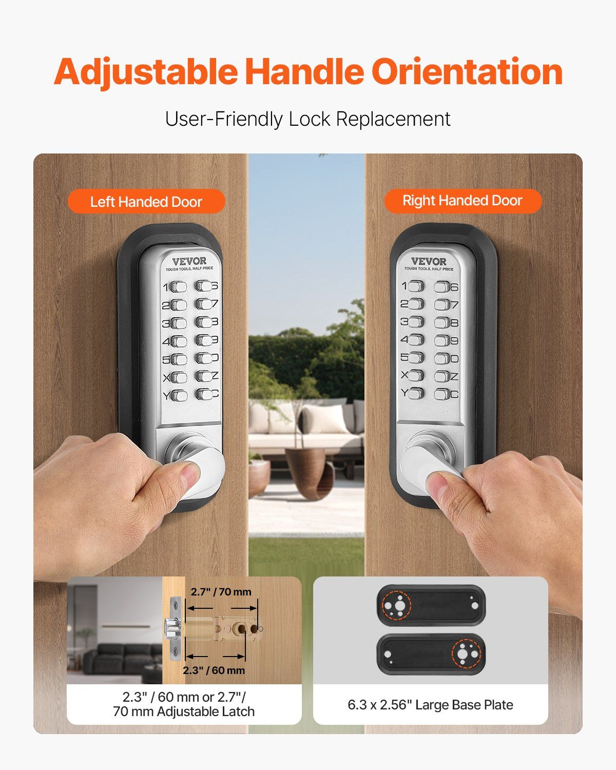 Mechanical Keyless Entry Door Lock, 14 Key Mechanical Door Lock, Mechanical Keypad Door Lock with Handle, Stainless Steel Waterproof Keyless Gate Lock, for Home Office Outdoor Fence Garage Yard - Image 4