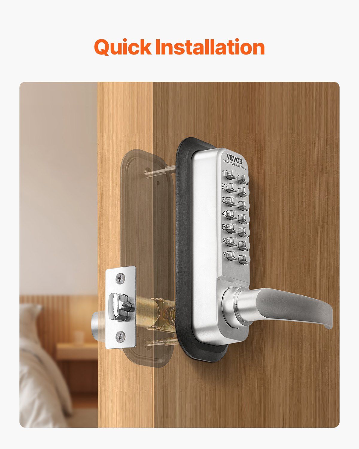 Mechanical Keyless Entry Door Lock, 14 Key Mechanical Door Lock, Mechanical Keypad Door Lock with Handle, Stainless Steel Waterproof Keyless Gate Lock, for Home Office Outdoor Fence Garage Yard - Image 5