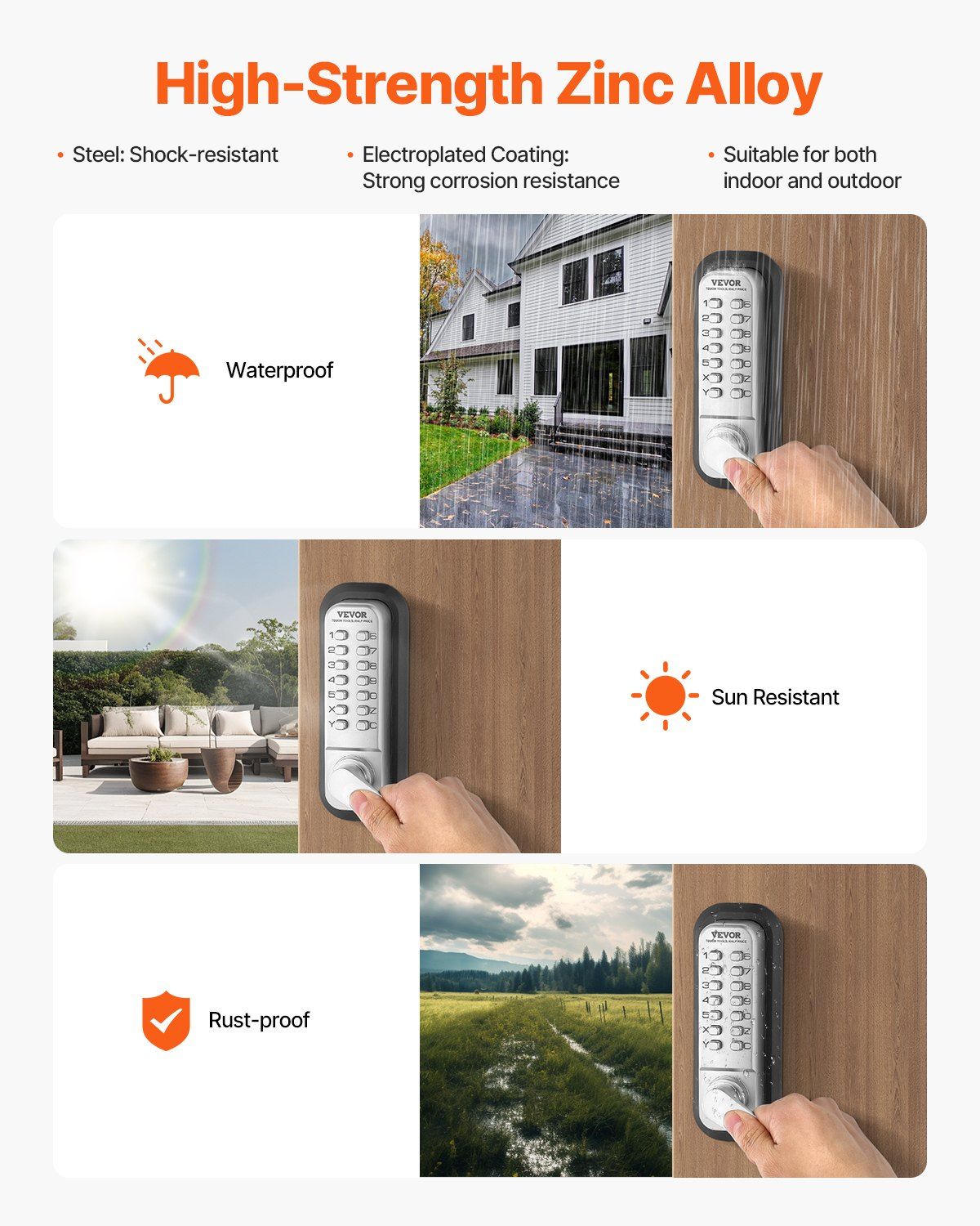 Mechanical Keyless Entry Door Lock, 14 Key Mechanical Door Lock, Mechanical Keypad Door Lock with Handle, Stainless Steel Waterproof Keyless Gate Lock, for Home Office Outdoor Fence Garage Yard - Image 6