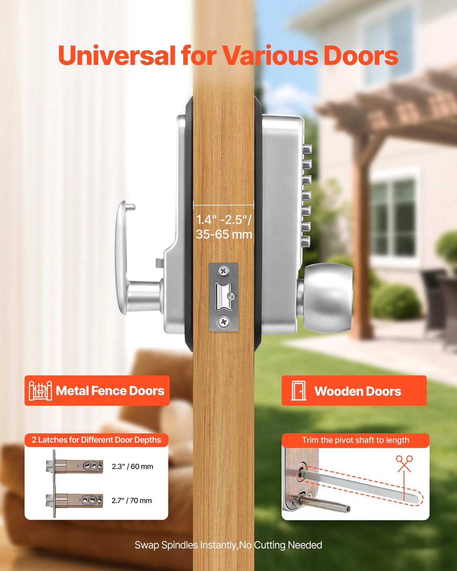 Mechanical Keyless Entry Door Lock, 2.0 Code Upgrade, 4-7 Digits Code, Single-Sided Push Button Combination Mechanical Keypad Door Knob, Auto Locking, for Garden Gates, Indoor or Outdoor, Silver - Image 3