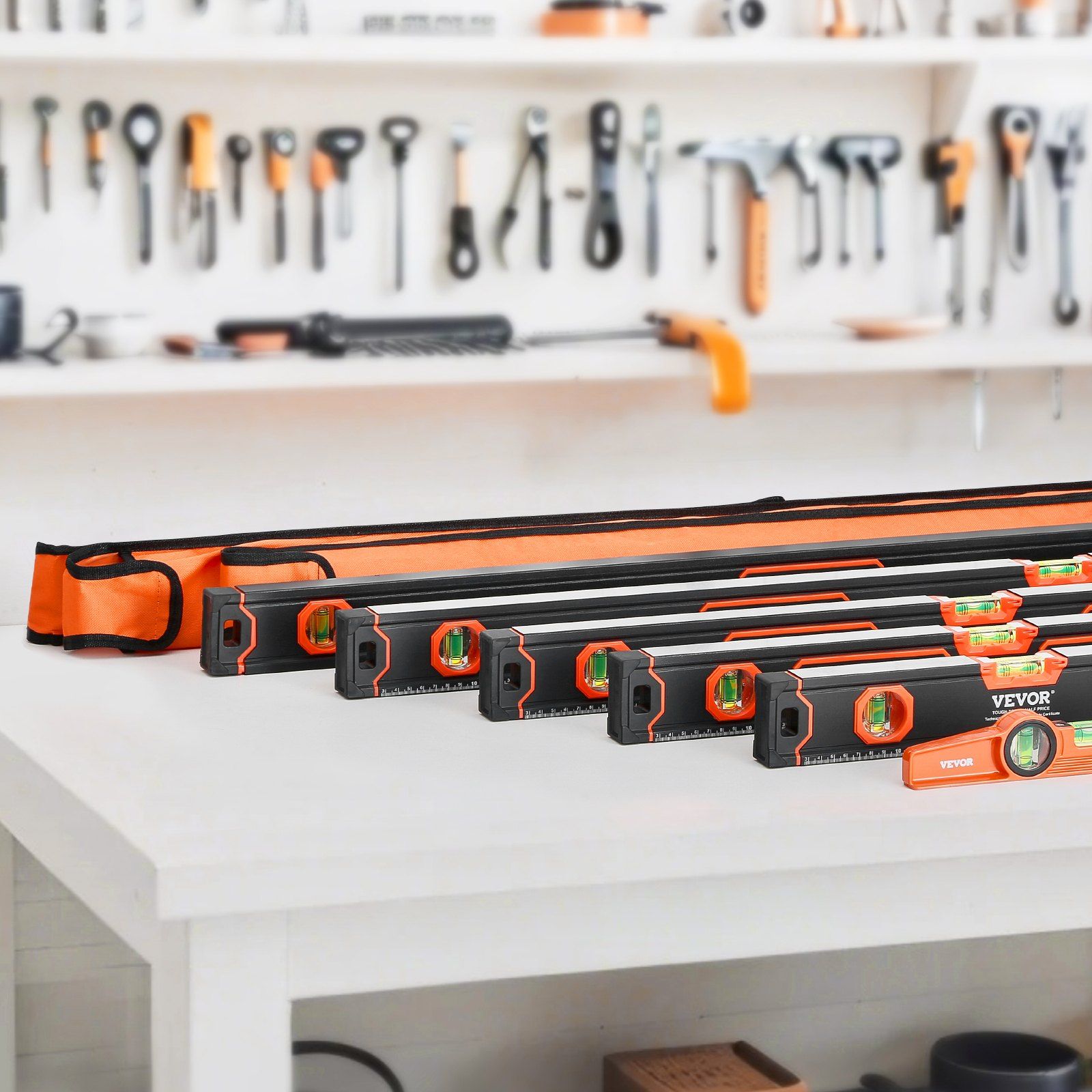 6-Piece Torpedo Level, 2000/1200/800/600/400/250 mm Box Levels Set, Bubble Vials Ruler for 45/90/180 Degree, Shock-Proof Aluminum Alloy Magnetic Leveler Tool, SAE/Metric Scale(250-mm has magnet) - Image 1