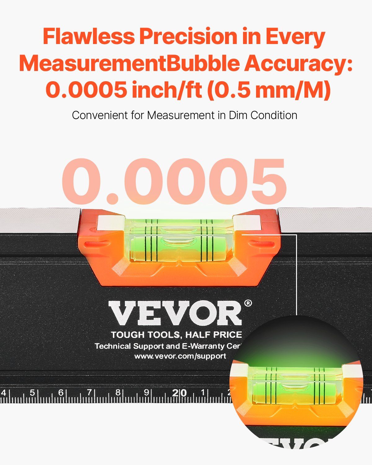 6-Piece Torpedo Level, 2000/1200/800/600/400/250 mm Box Levels Set, Bubble Vials Ruler for 45/90/180 Degree, Shock-Proof Aluminum Alloy Magnetic Leveler Tool, SAE/Metric Scale(250-mm has magnet) - Image 2