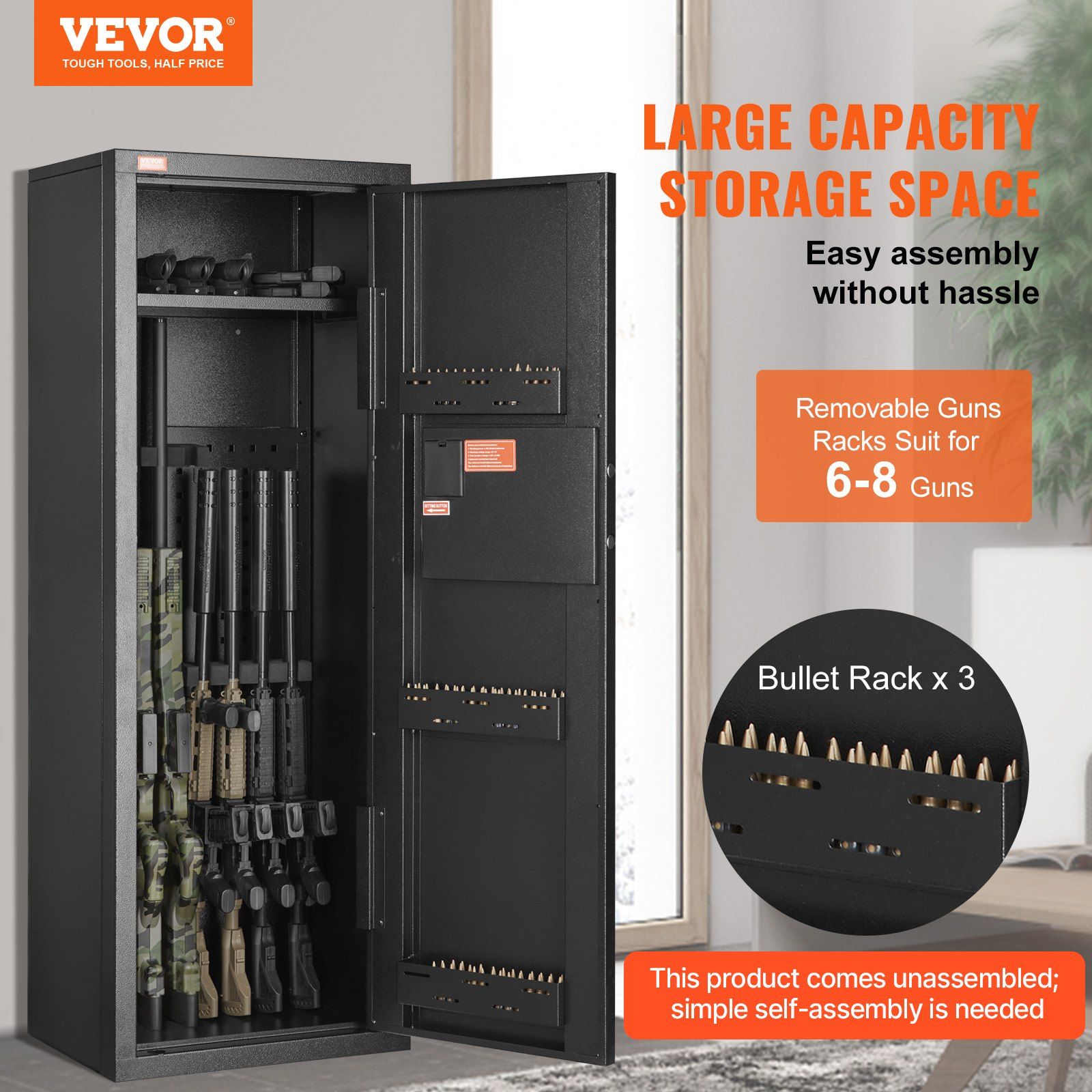 6-8 Rifles Gun Safe, Rifle Safe with Lock & Digital Keypad, Quick Access Tall Gun Storage Cabinet with Removable Shelf, Rifle Cabinet for Home Rifle and Shotguns - Image 2