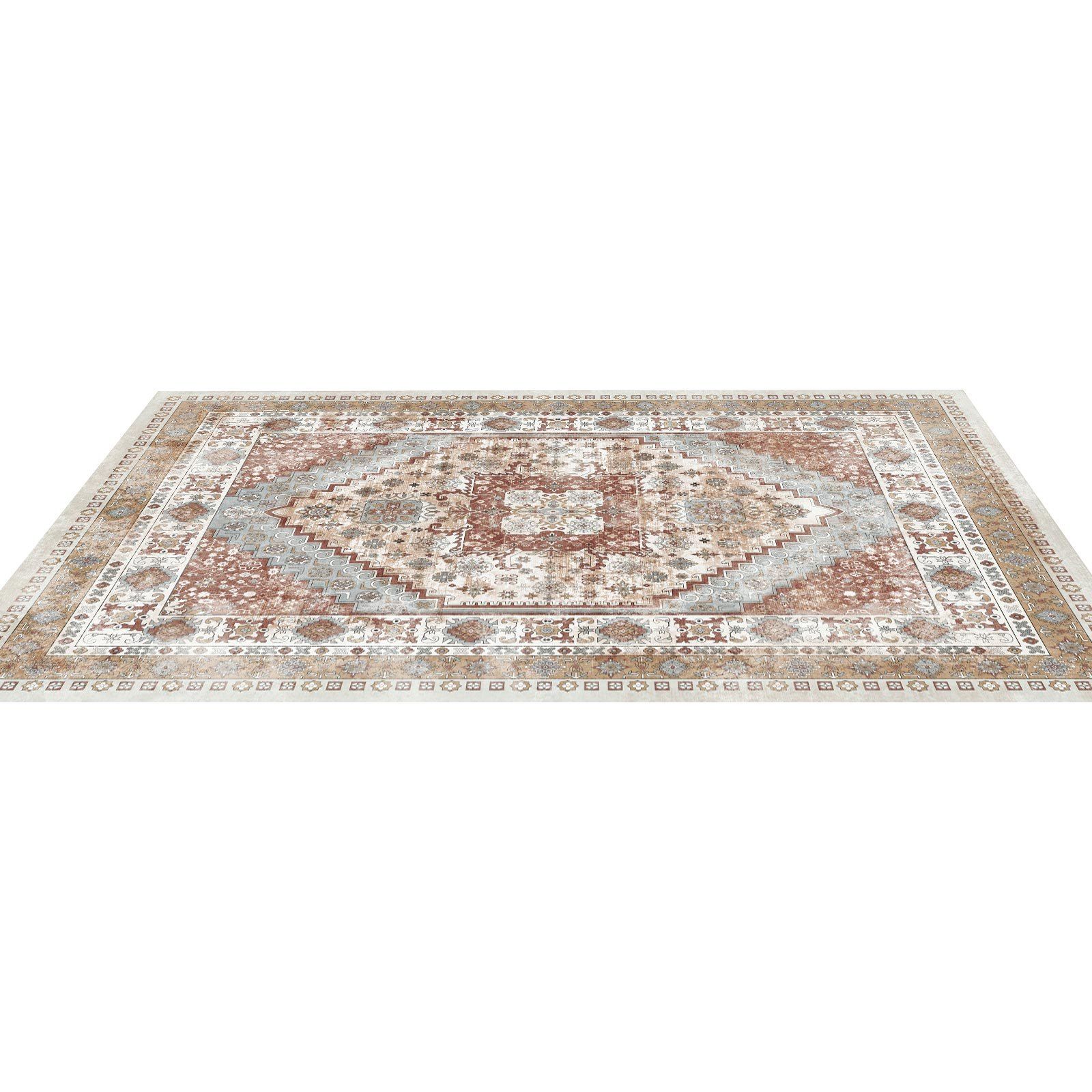 Area Rug, 2743.2 x 3658 mm Large Washable Rug, Non-Slip and Tear-Resistant Soft Carpet, Pet & Child Friendly Vintage Area Rugs, Indoor Mat for Bedroom, Living Room, Kids Room, Office, Brown Red - Image 1