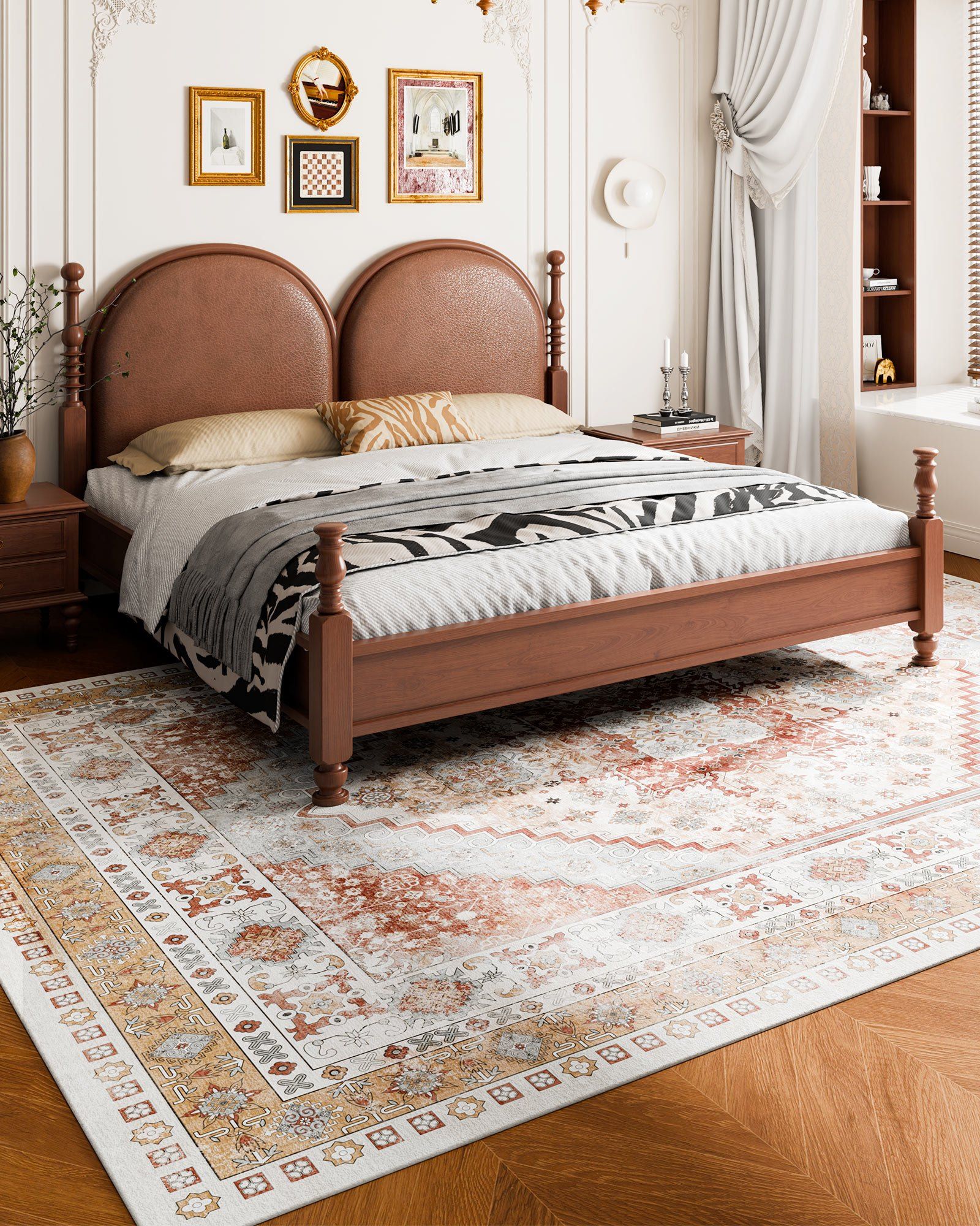 Area Rug, 2743.2 x 3658 mm Large Washable Rug, Non-Slip and Tear-Resistant Soft Carpet, Pet & Child Friendly Vintage Area Rugs, Indoor Mat for Bedroom, Living Room, Kids Room, Office, Brown Red - Image 4