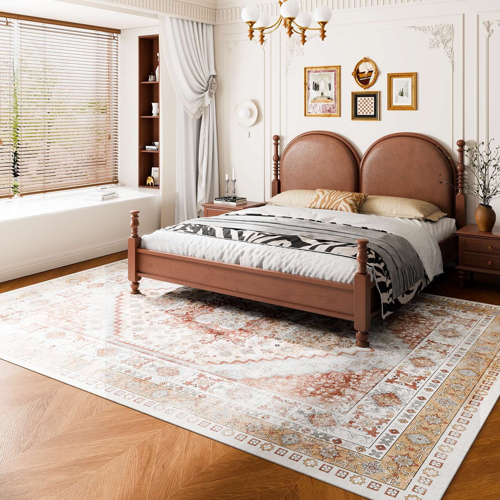 Area Rug, 2743.2 x 3658 mm Large Washable Rug, Non-Slip and Tear-Resistant Soft Carpet, Pet & Child Friendly Vintage Area Rugs, Indoor Mat for Bedroom, Living Room, Kids Room, Office, Brown Red - Image 8