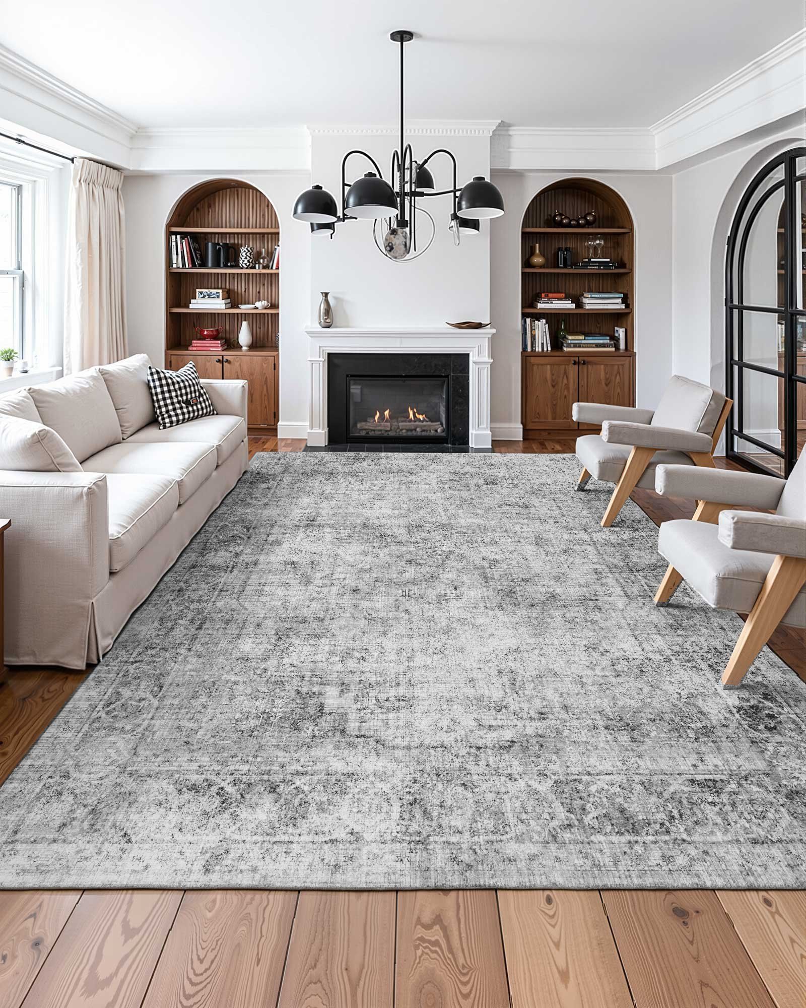 Area Rug, 2743.2 x 3658 mm Large Washable Boho Rug, Non-Slip and Tear-Resistant Soft Carpet, Pet & Child Friendly Bohemian Area Rugs, Indoor Mat for Bedroom, Living Room, Kids Room, Office, Gray - Image 2
