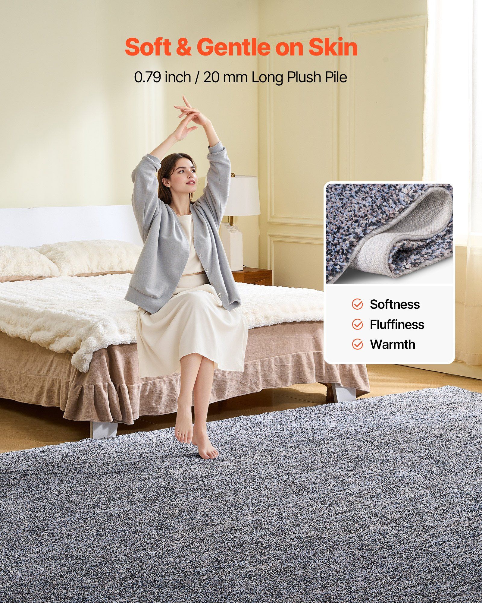 Indoor Plush Area Rugs, 2.74 x 3.66 m Plush Carpet, Area Rugs Furry with Long Plushs Pile, Thick & Durable High-Pile Rug for High-Traffic Areas, Non-Shedding & Non-Slip Backing, Blue-Gray - Image 4