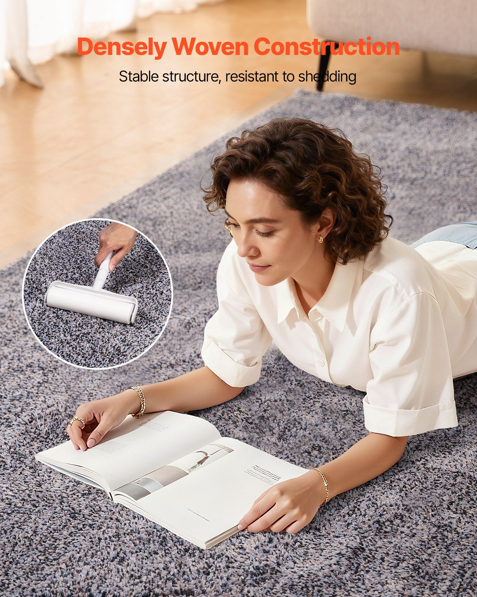 Indoor Plush Area Rugs, 2.74 x 3.66 m Plush Carpet, Area Rugs Furry with Long Plushs Pile, Thick & Durable High-Pile Rug for High-Traffic Areas, Non-Shedding & Non-Slip Backing, Blue-Gray - Image 5