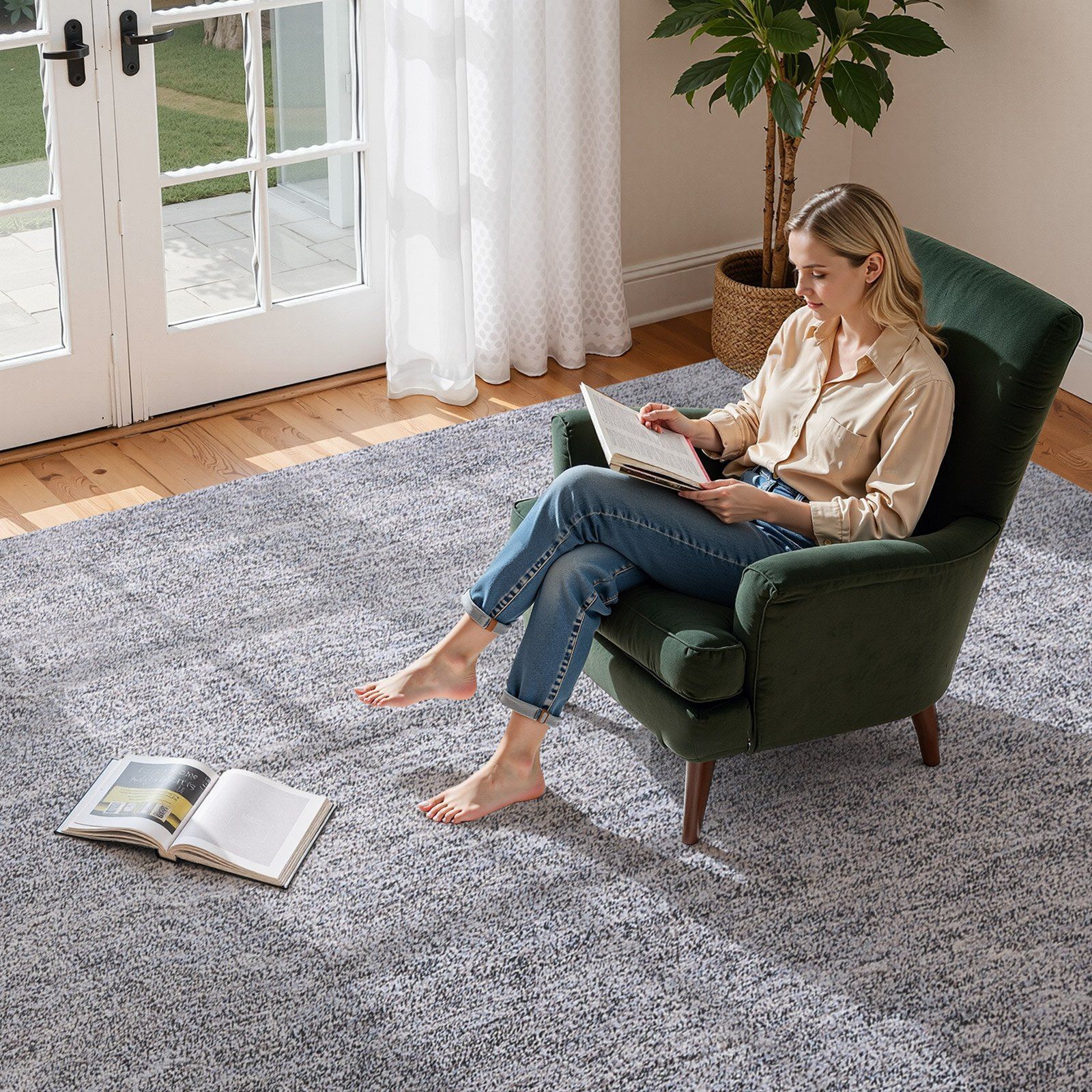 Indoor Plush Area Rugs, 2.74 x 3.66 m Plush Carpet, Area Rugs Furry with Long Plushs Pile, Thick & Durable High-Pile Rug for High-Traffic Areas, Non-Shedding & Non-Slip Backing, Blue-Gray - Image 8