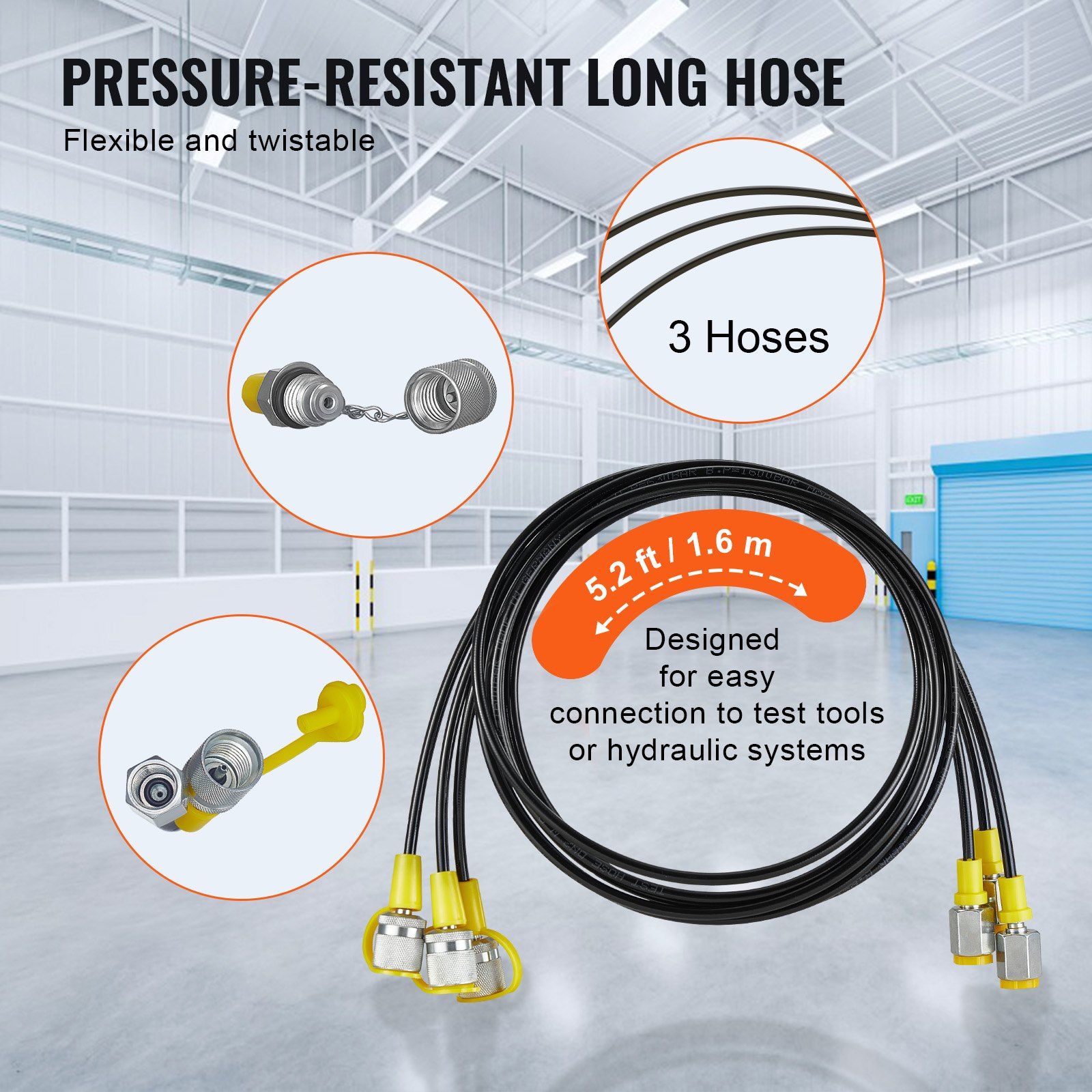 Hydraulic Pressure Test Kit, 250/400/600bar, 3 Gauges 11 Test Couplings 3 Test Hoses, Excavator Hydraulic Test Gauge Set with Portable Carrying Case for Excavator Tractors Construction Machinery - Image 5
