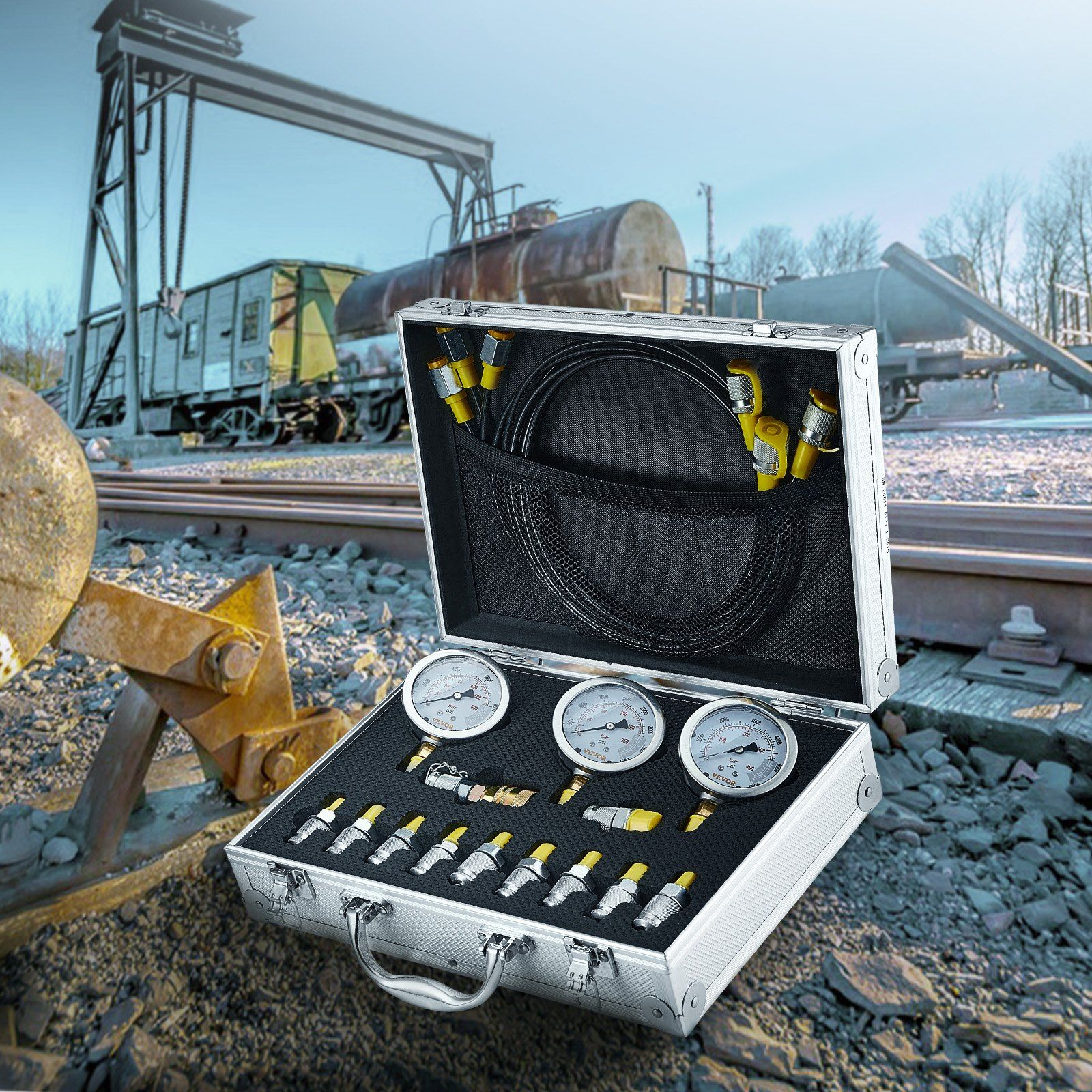 Hydraulic Pressure Test Kit, 250/400/600bar, 3 Gauges 11 Test Couplings 3 Test Hoses, Excavator Hydraulic Test Gauge Set with Portable Carrying Case for Excavator Tractors Construction Machinery - Image 8
