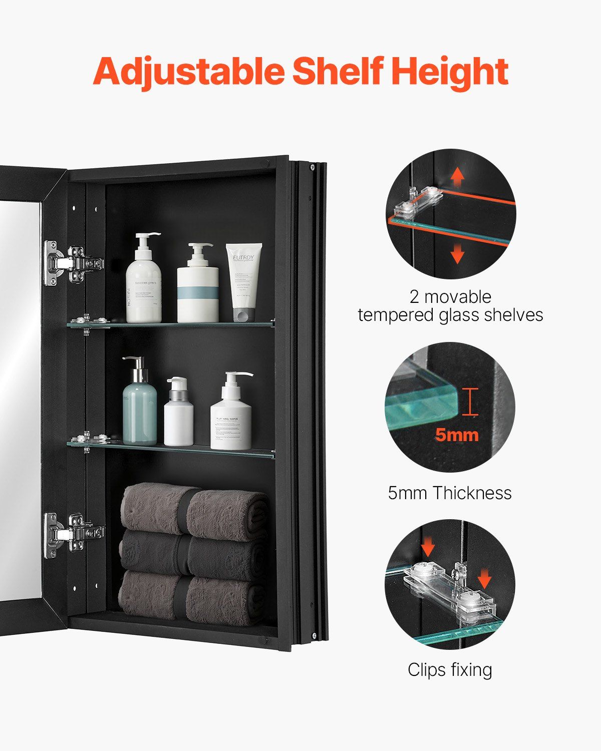 Medicine Cabinet, 14 x 24 inches, Medicine Cabinet for Bathroom with Mirror,  Aluminum Frame Bathroom Wall Cabinet, 2-layer Adjustable Shelves, Recessed & Wall-mounted Installation - Image 3