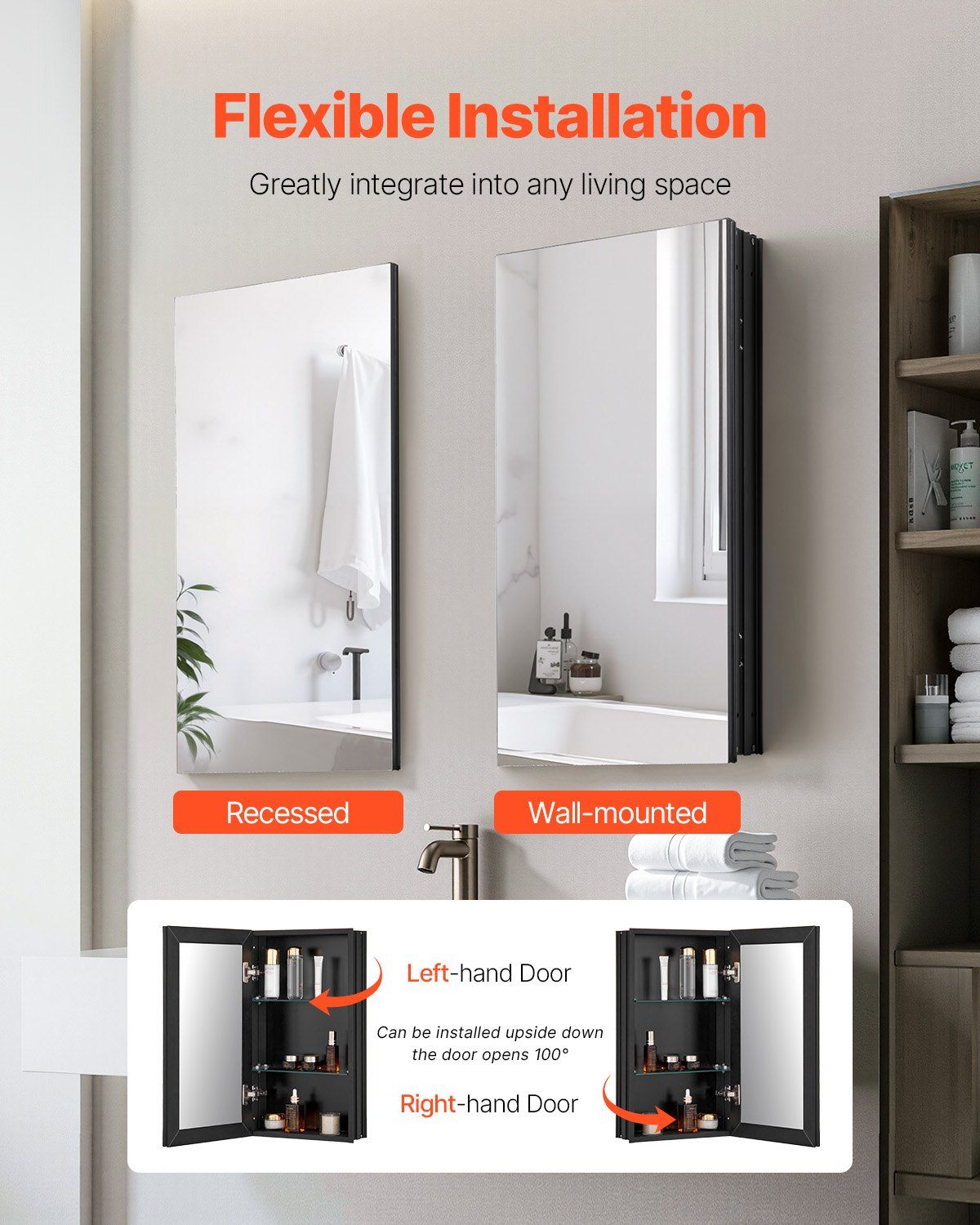 Medicine Cabinet, 14 x 24 inches, Medicine Cabinet for Bathroom with Mirror,  Aluminum Frame Bathroom Wall Cabinet, 2-layer Adjustable Shelves, Recessed & Wall-mounted Installation - Image 5