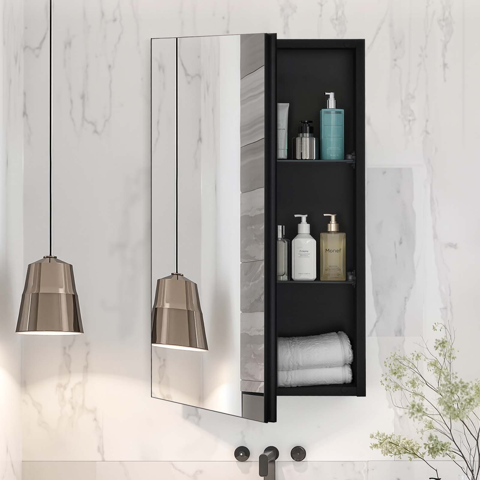 Medicine Cabinet, 14 x 24 inches, Medicine Cabinet for Bathroom with Mirror,  Aluminum Frame Bathroom Wall Cabinet, 2-layer Adjustable Shelves, Recessed & Wall-mounted Installation - Image 8
