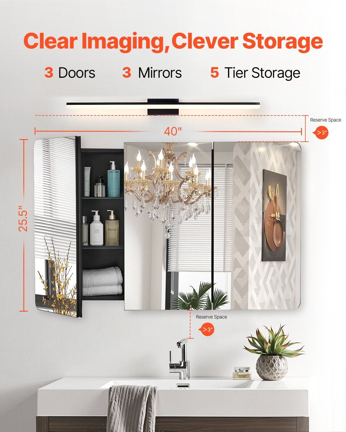 Medicine Cabinet, 25.5 x 40 inch, Medicine Cabinet for Bathroom with Mirror,  Aluminum Frame Bathroom Wall Cabinet, 4-layer Adjustable Shelves, Recessed & Wall-mounted Installation - Image 2