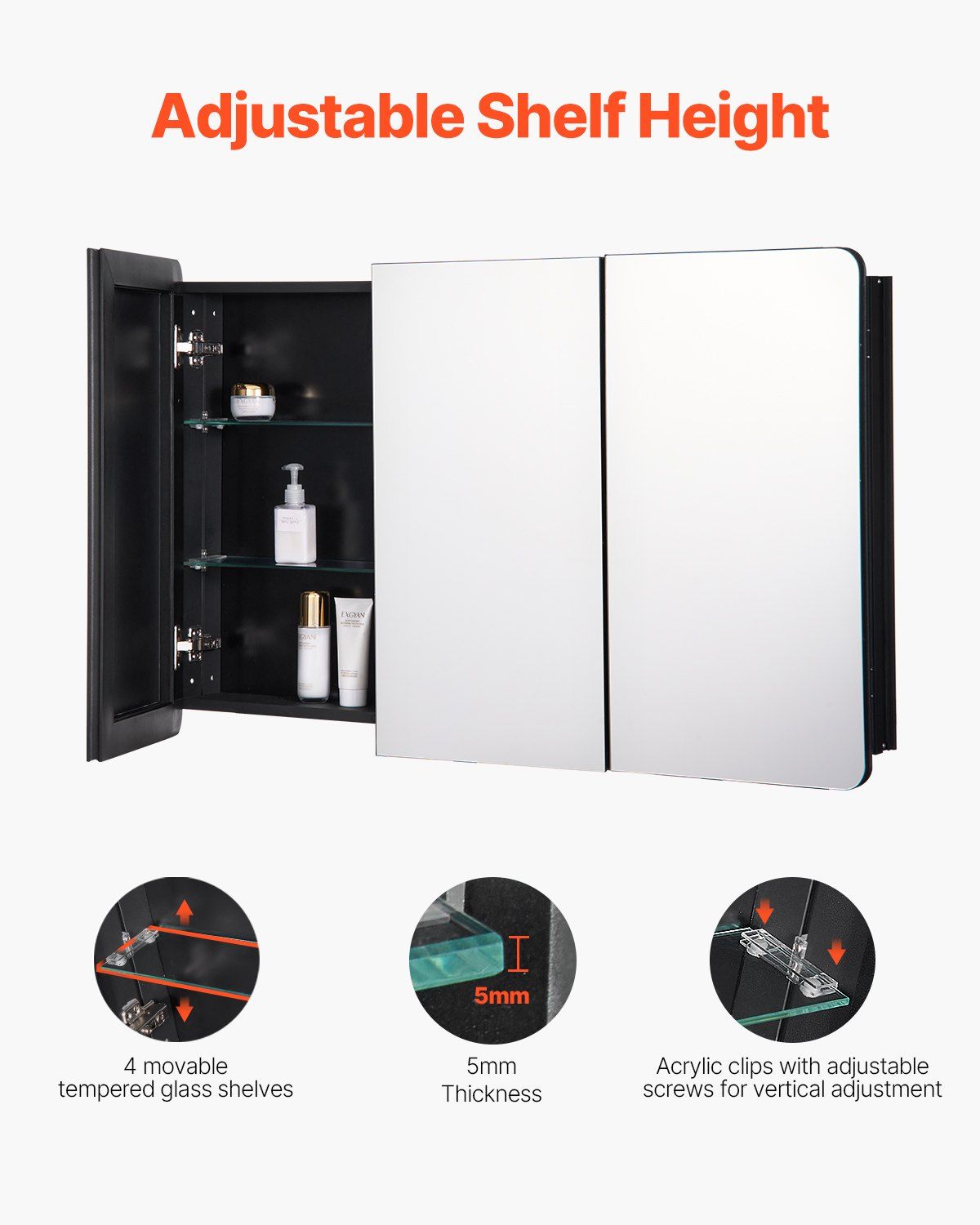 Medicine Cabinet, 25.5 x 40 inch, Medicine Cabinet for Bathroom with Mirror,  Aluminum Frame Bathroom Wall Cabinet, 4-layer Adjustable Shelves, Recessed & Wall-mounted Installation - Image 3