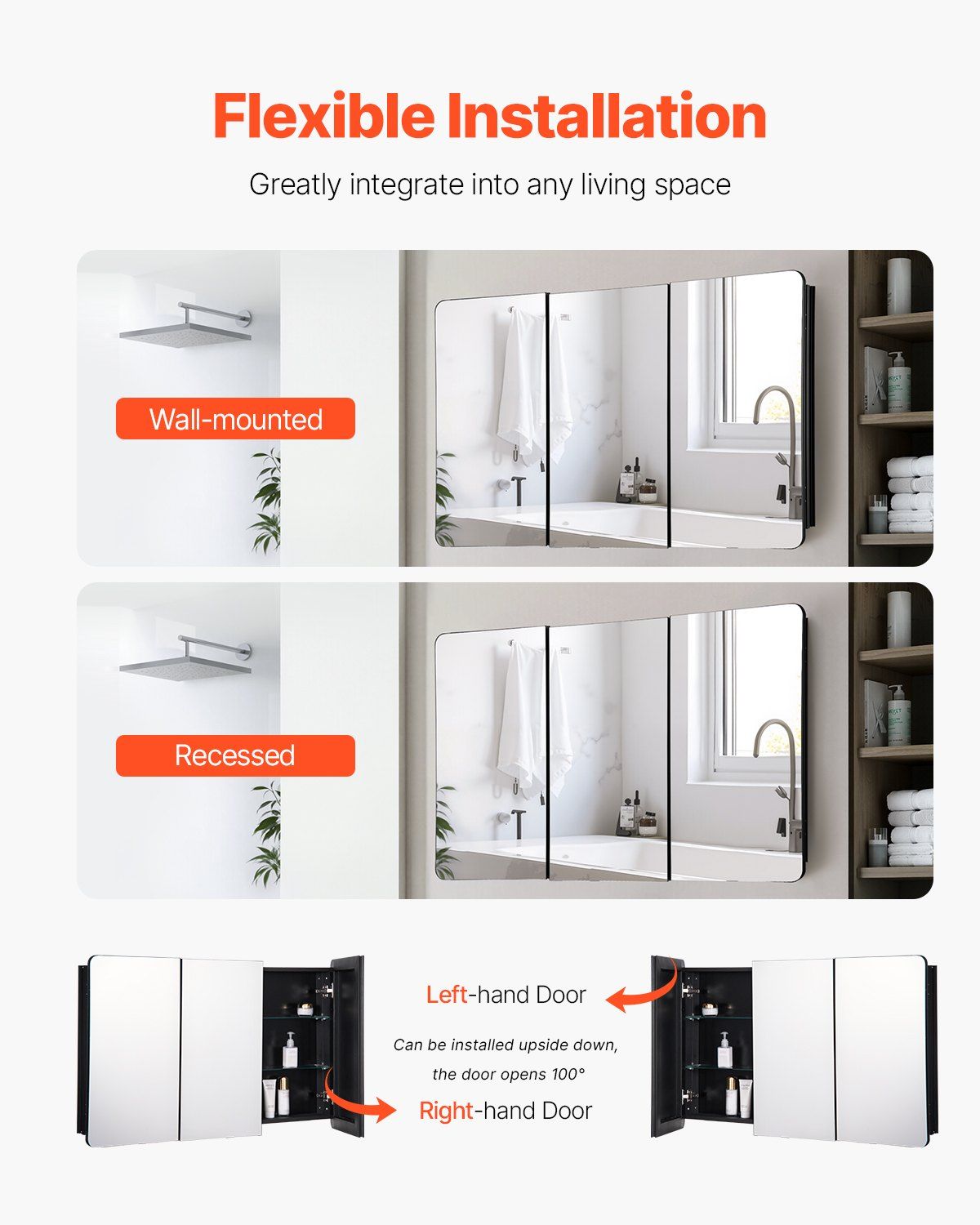 Medicine Cabinet, 25.5 x 40 inch, Medicine Cabinet for Bathroom with Mirror,  Aluminum Frame Bathroom Wall Cabinet, 4-layer Adjustable Shelves, Recessed & Wall-mounted Installation - Image 5