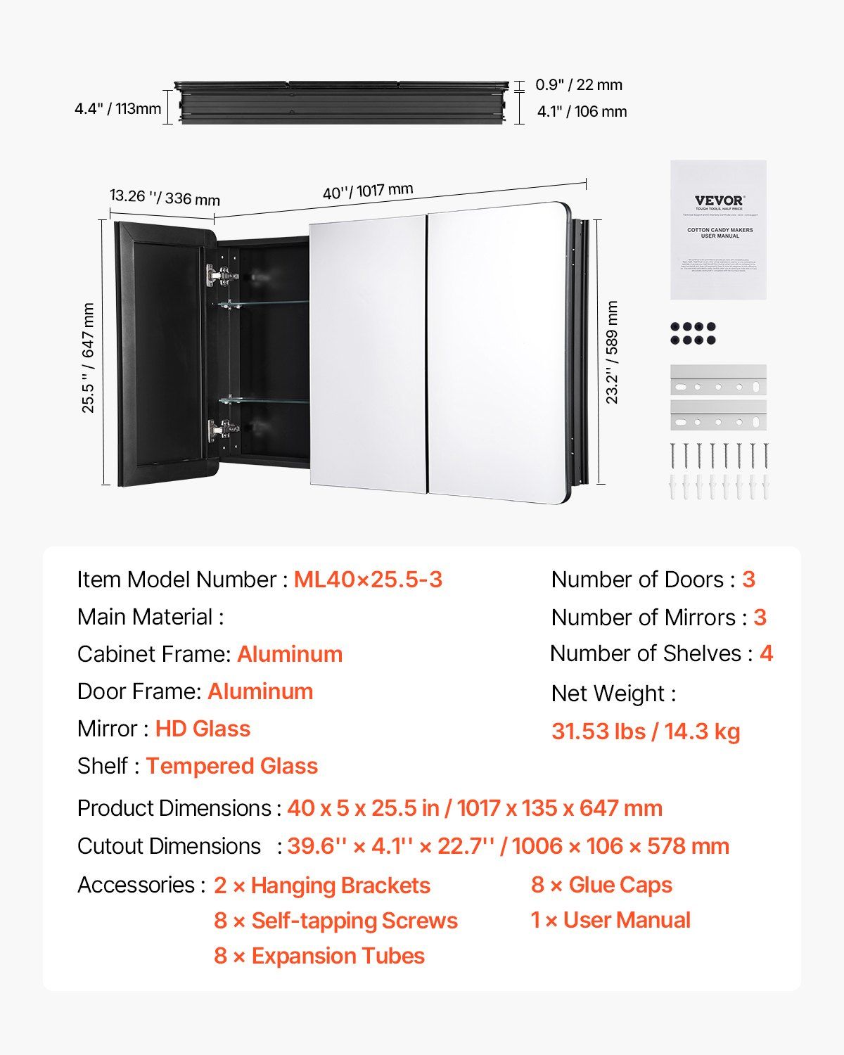 Medicine Cabinet, 25.5 x 40 inch, Medicine Cabinet for Bathroom with Mirror,  Aluminum Frame Bathroom Wall Cabinet, 4-layer Adjustable Shelves, Recessed & Wall-mounted Installation - Image 7