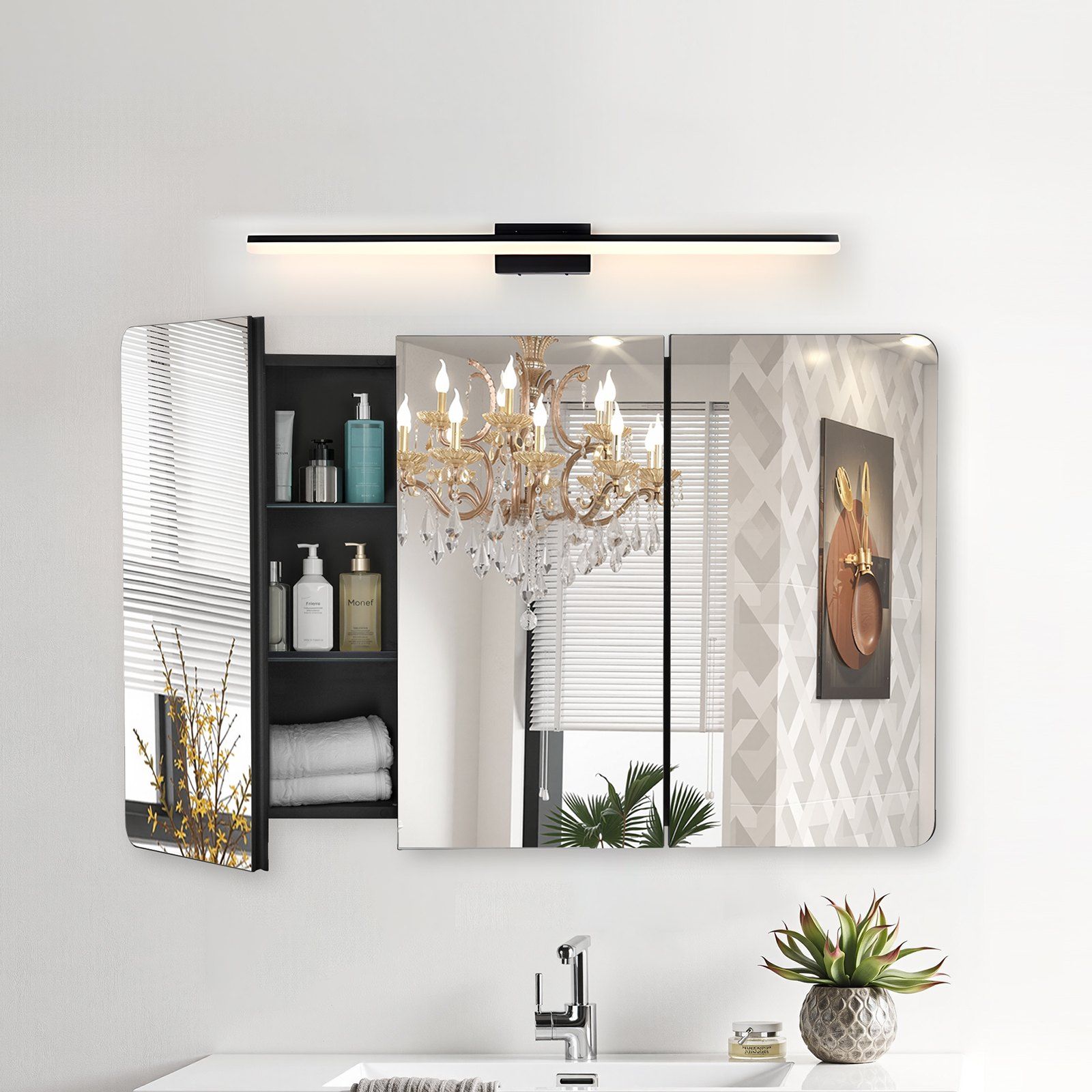 Medicine Cabinet, 25.5 x 40 inch, Medicine Cabinet for Bathroom with Mirror,  Aluminum Frame Bathroom Wall Cabinet, 4-layer Adjustable Shelves, Recessed & Wall-mounted Installation - Image 8
