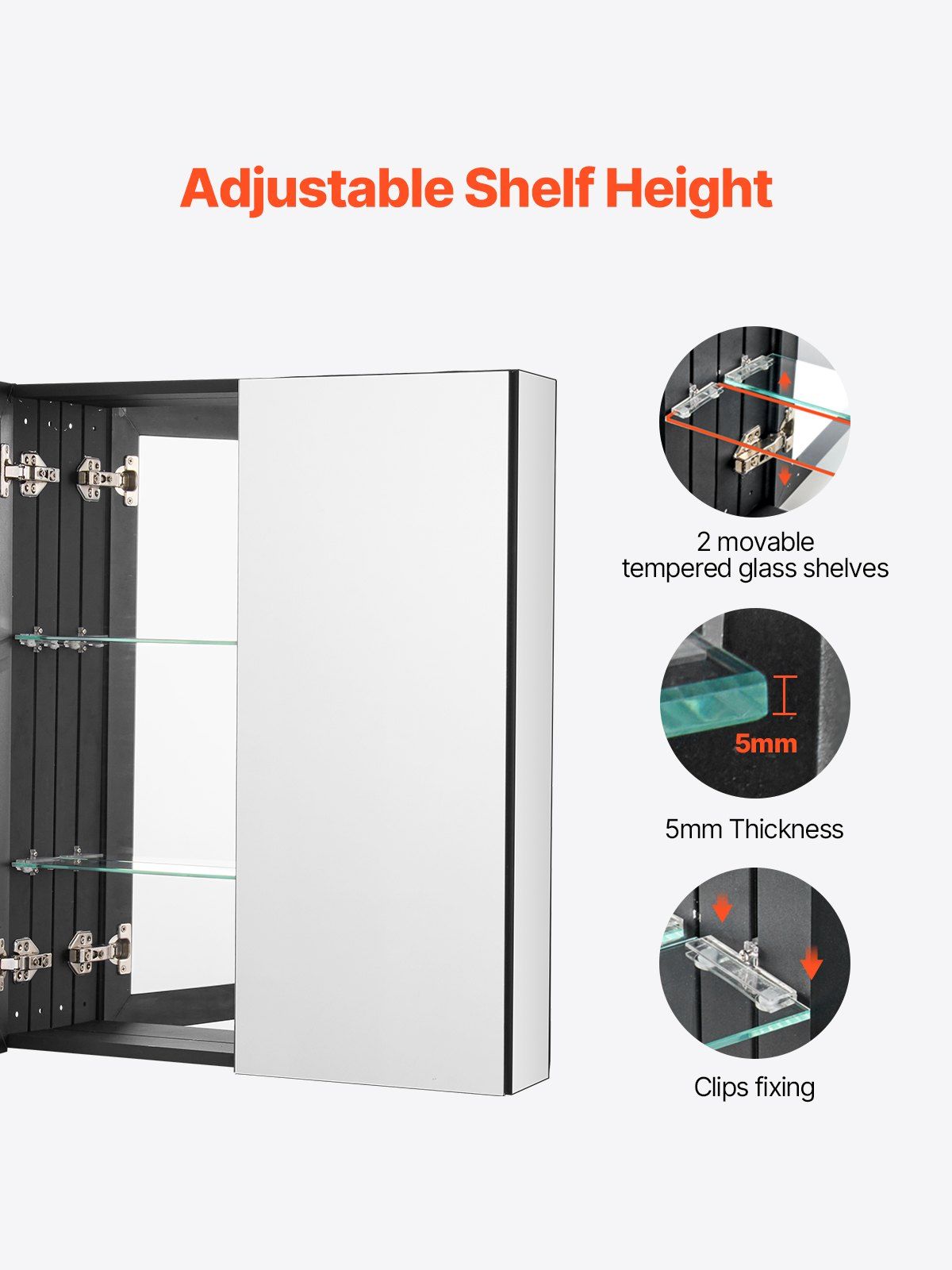 Medicine Cabinet, 26 x 30 inch, Medicine Cabinet for Bathroom with Mirror,  Aluminum Frame Bathroom Wall Cabinet, 2-layer Adjustable Shelves, Recessed & Wall-mounted Installation - Image 3